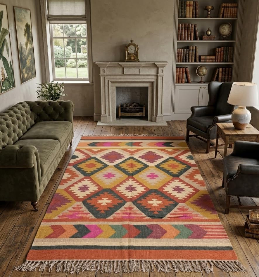 Boho Geometric Handwoven Jute Kilim Rug