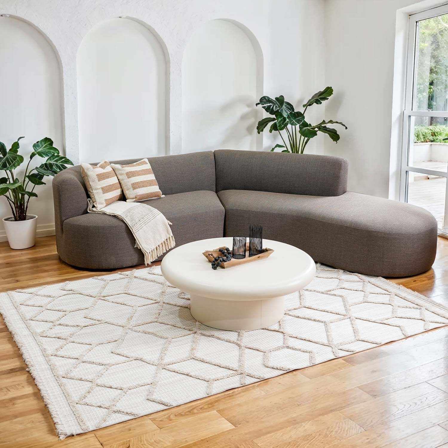 Cream Shaggy Moroccan Trellis Rug