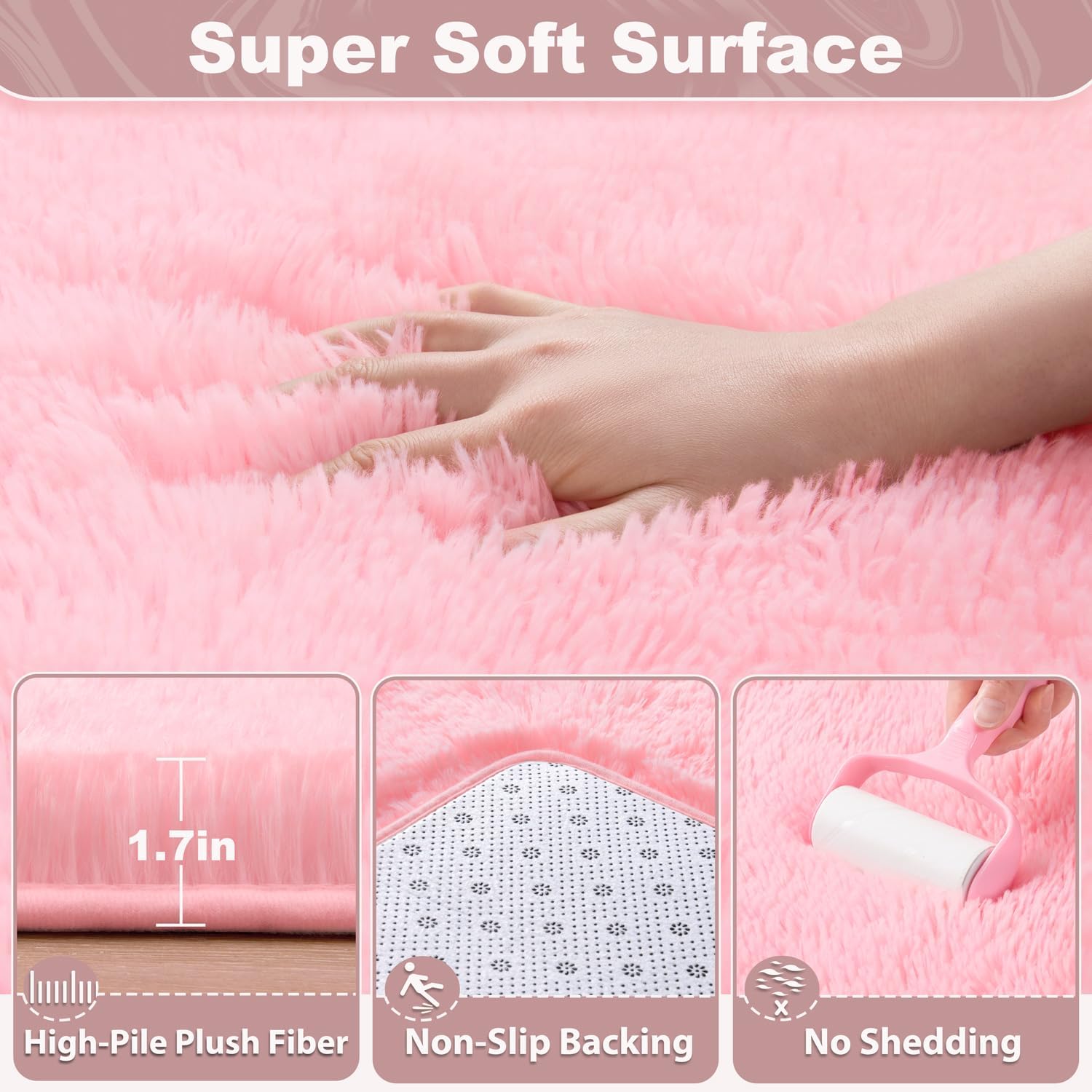 Pink Fluffy Hexagon Kids Plush Rug