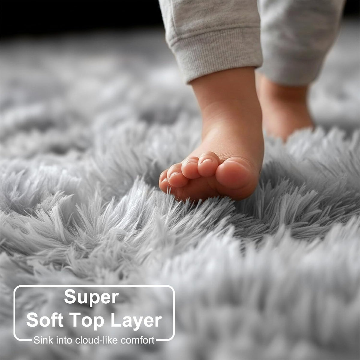 Light Grey Tie-Dye Fluffy Shag Rug