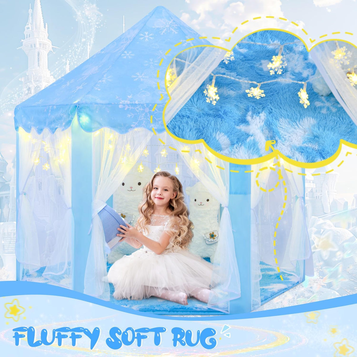 Frozen Hexagon Fluffy Girls Shag Rug