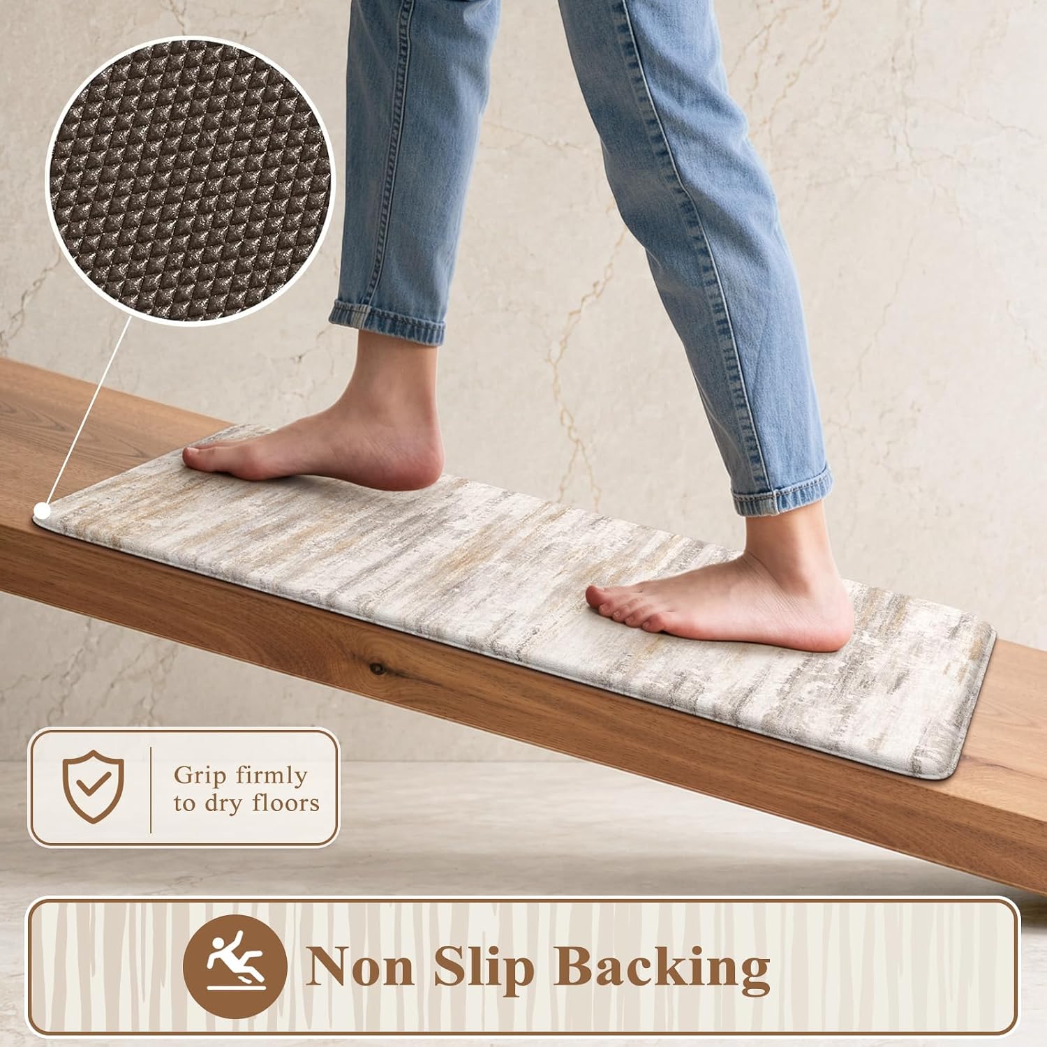 Brown Abstract Foam Kitchen Mat Set