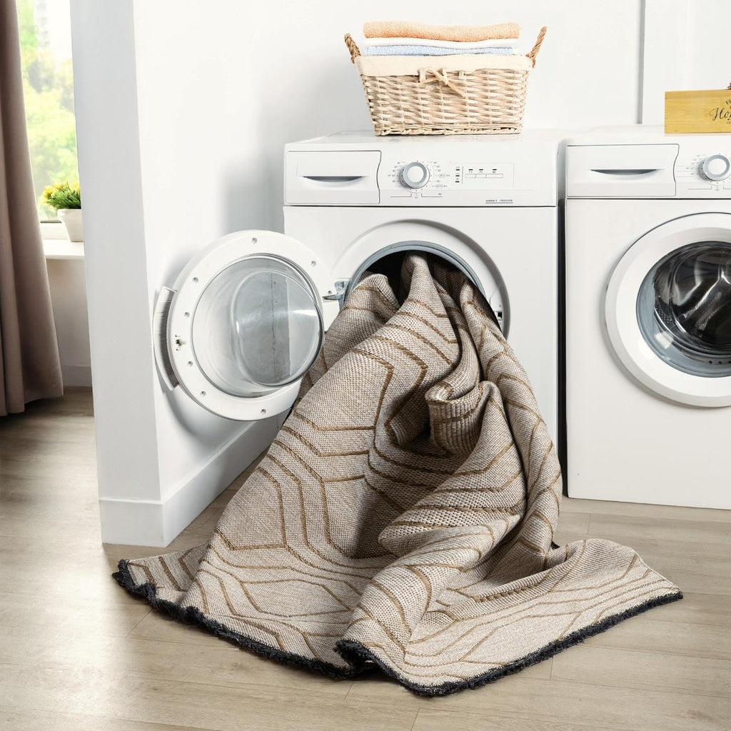 Beige Washable Moroccan Trellis Rug