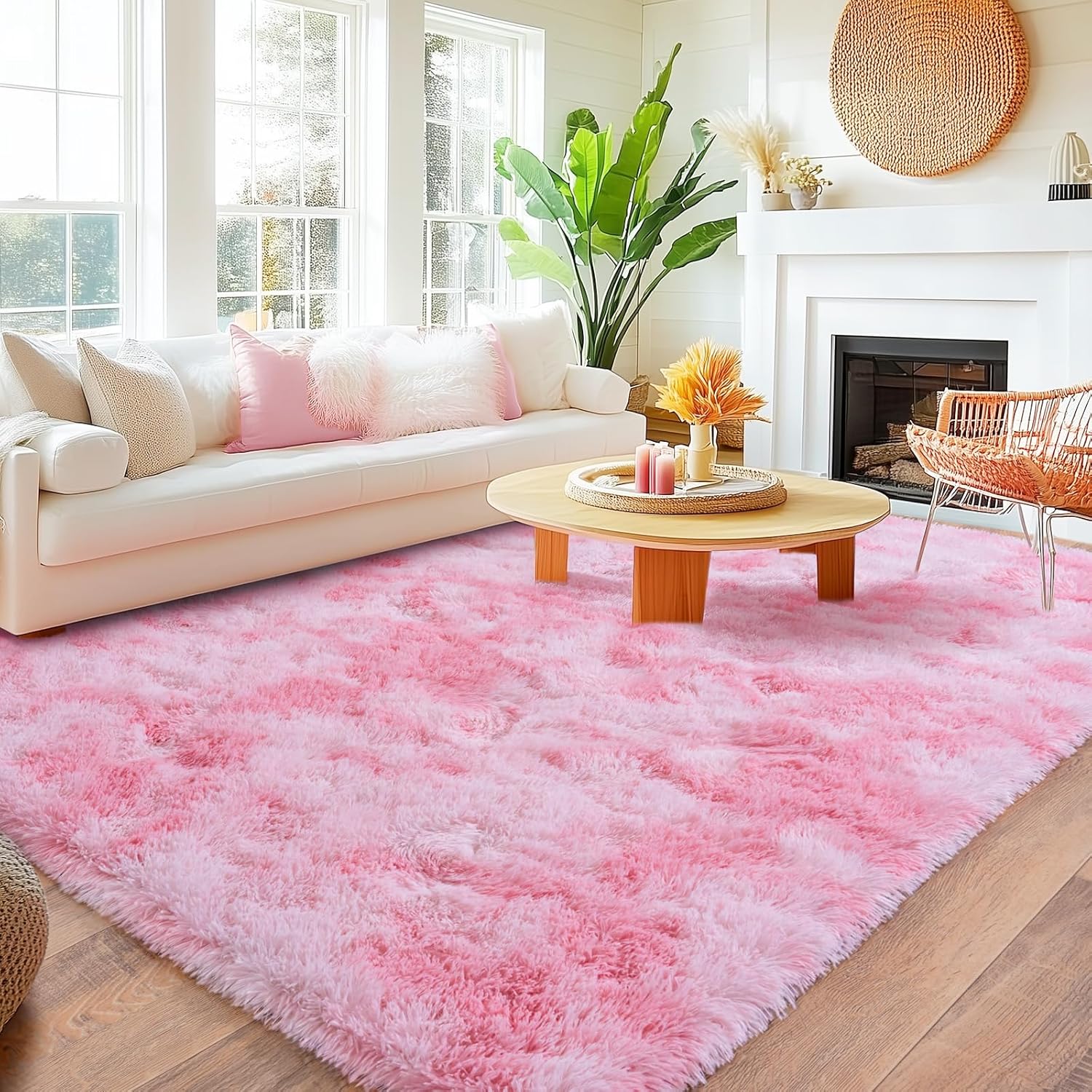 Pink Tie-Dye Non-Slip Fluffy Shag Rug