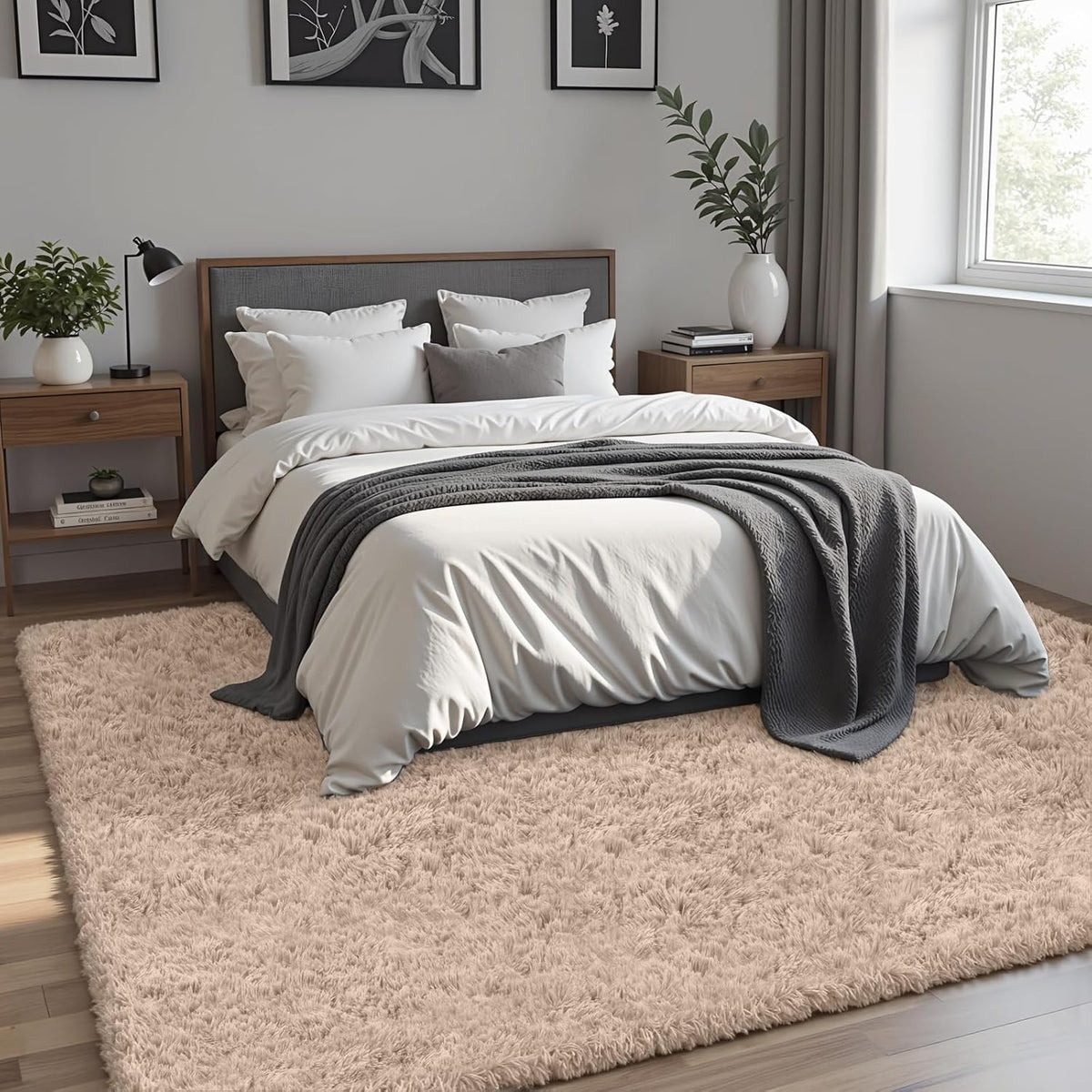 Beige Non-Slip Soft Fluffy Shag Rug