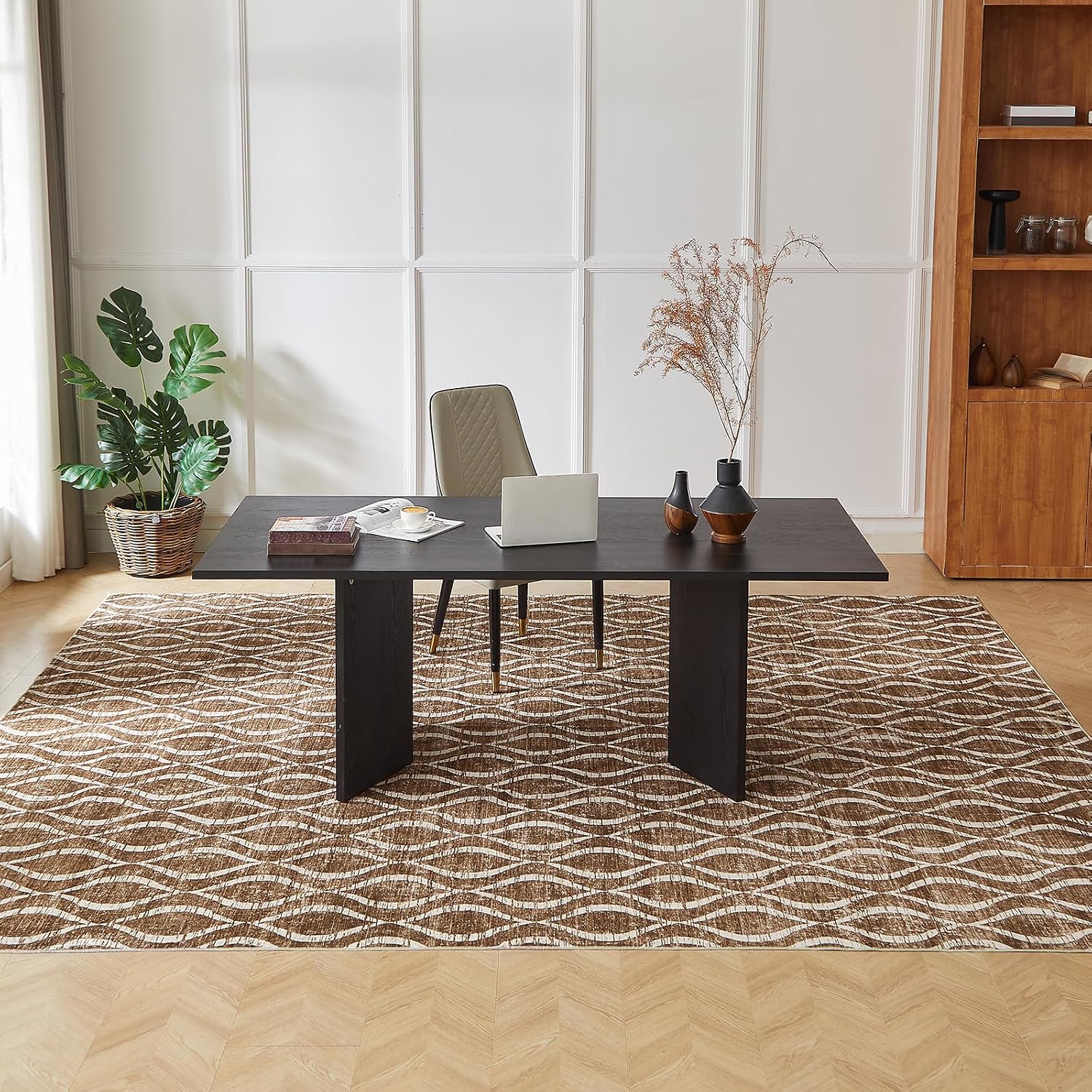 Cream Washable Moroccan Trellis Rug
