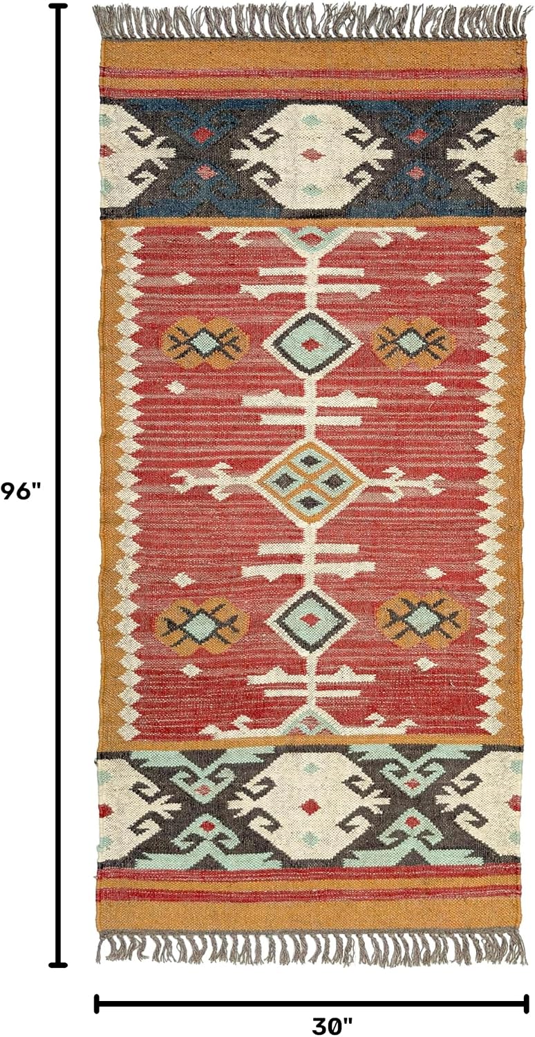 Boho Tribal Jute Kilim Runner Rug