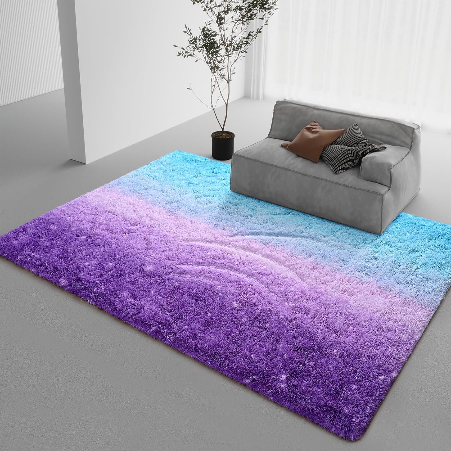 Purple Blue Washable Fluffy Kids Rug