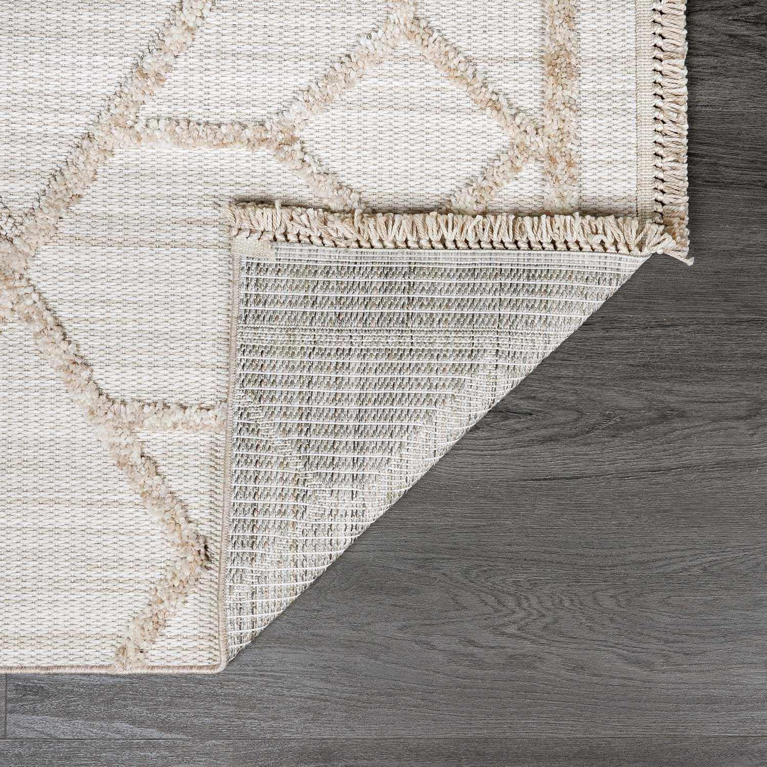 Cream Shaggy Moroccan Trellis Rug