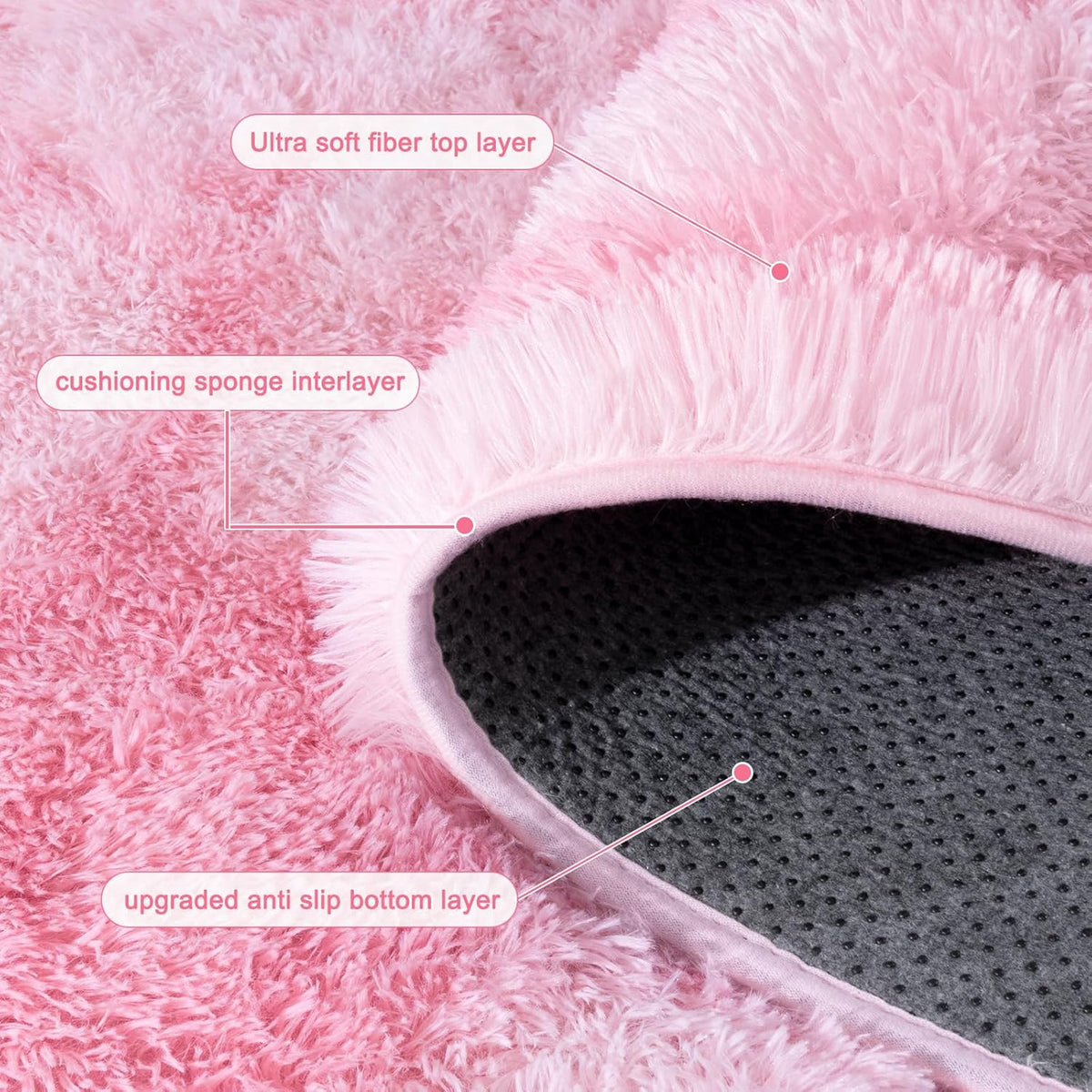Pink Tie-Dye Non-Slip Fluffy Shag Rug