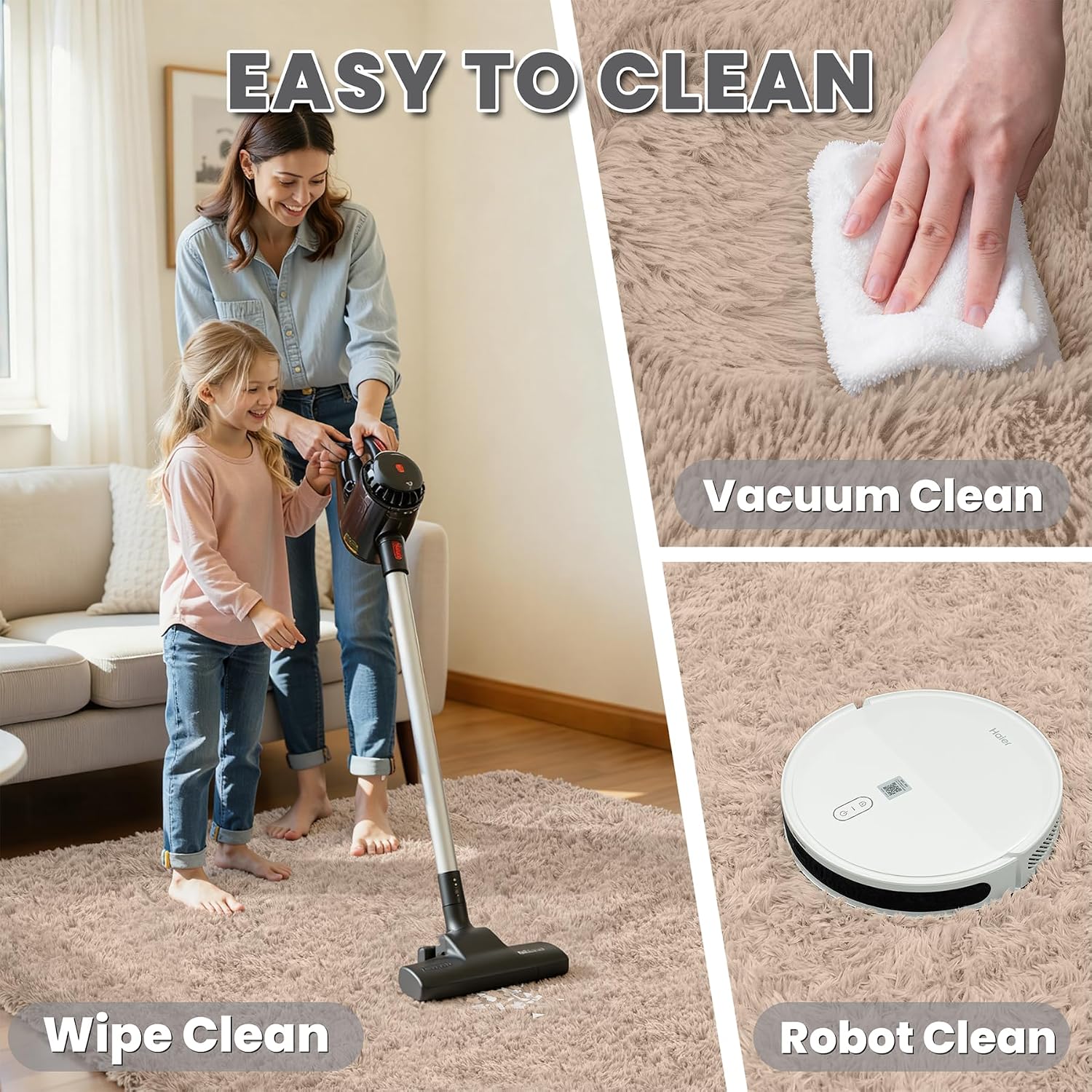 Beige Non-Slip Soft Fluffy Shag Rug
