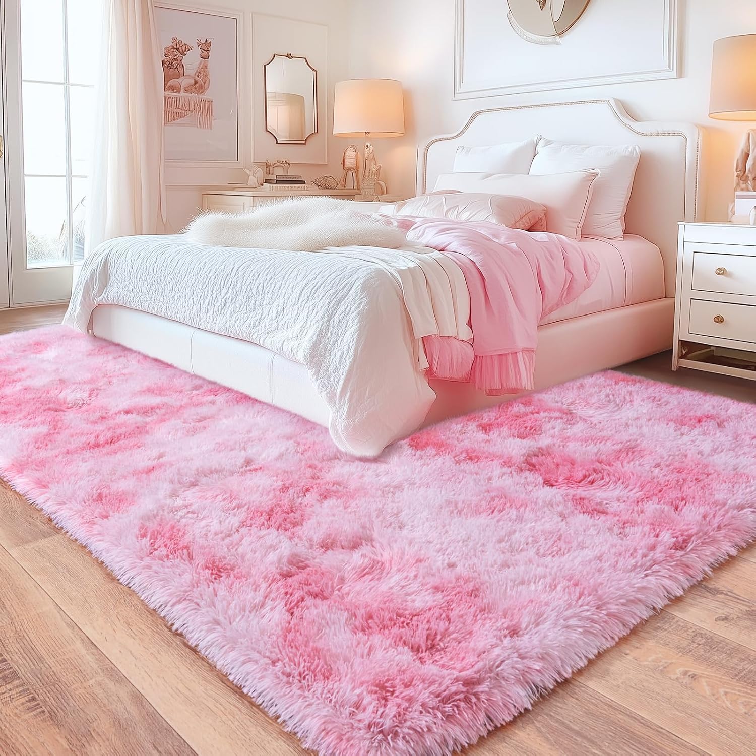 Pink Tie-Dye Non-Slip Fluffy Shag Rug