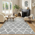 Grey Washable Modern Trellis Rug