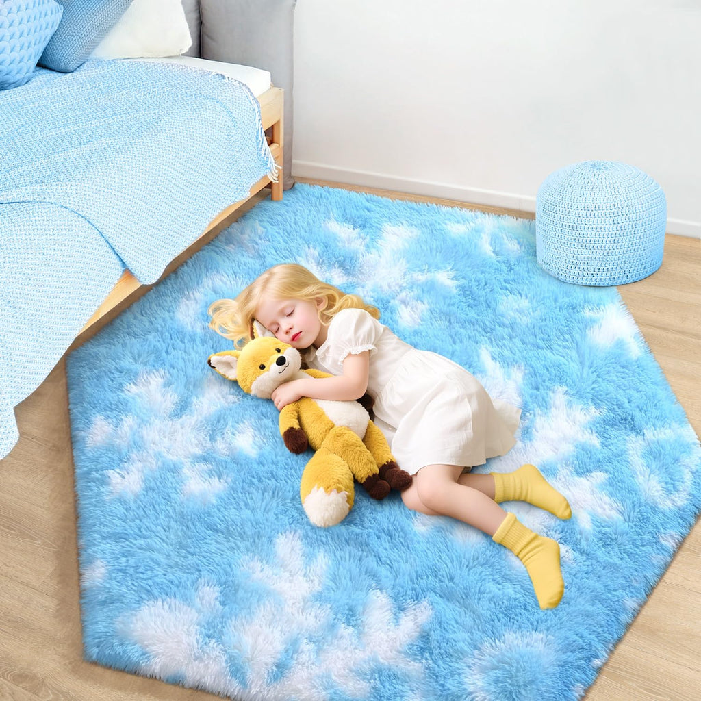 Frozen Hexagon Fluffy Girls Shag Rug