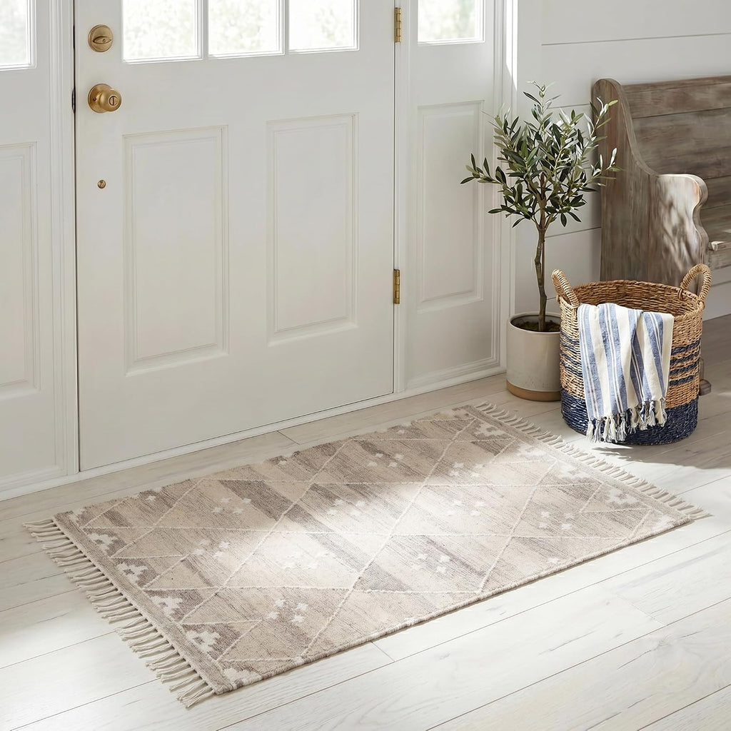 Ivory Handmade Boho Tribal Kilim Rug