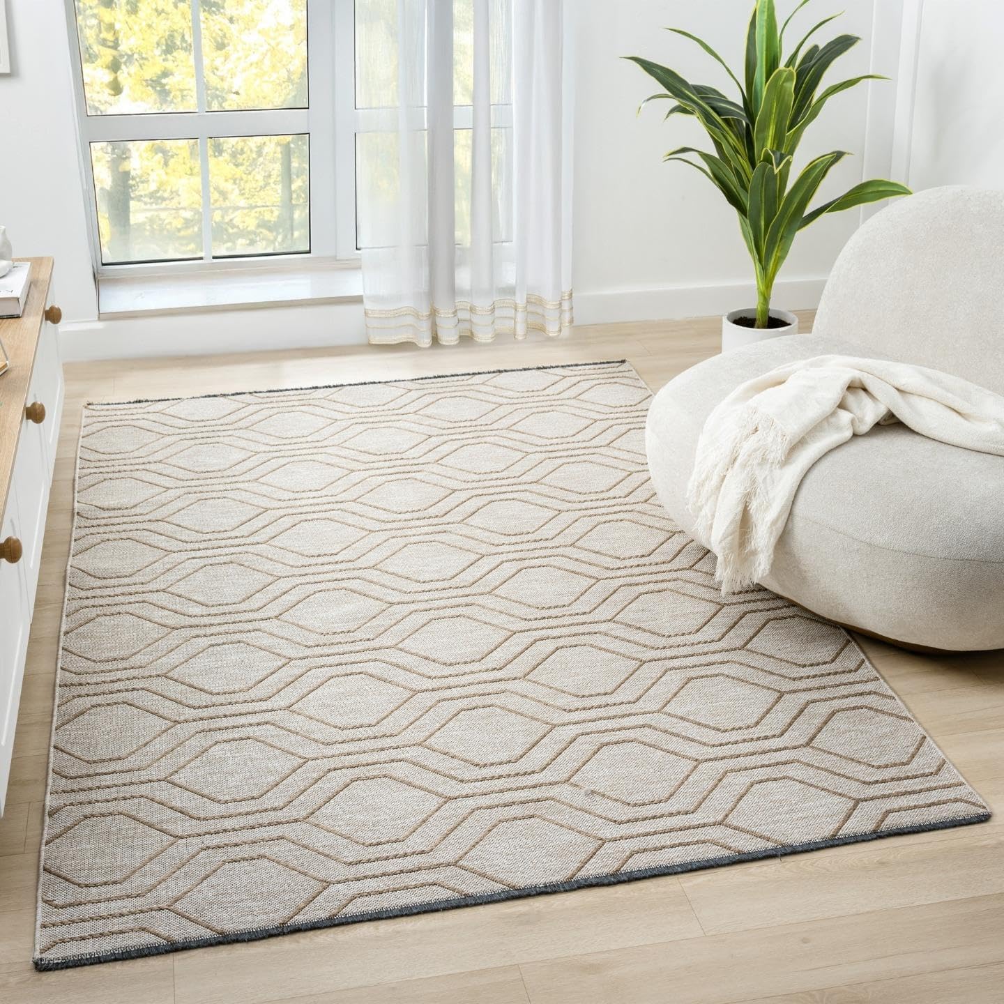 Beige Washable Moroccan Trellis Rug