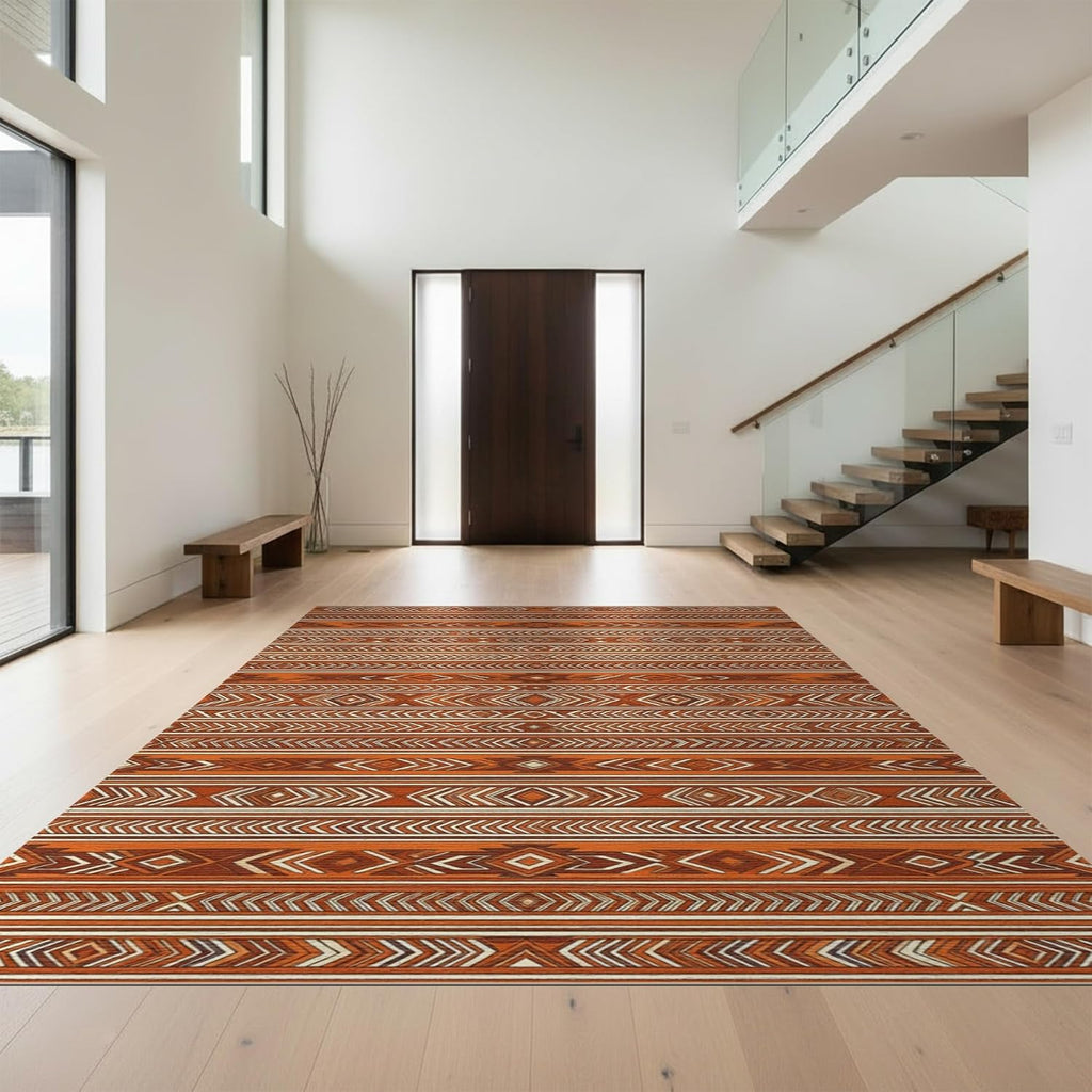 Orange Aztec Washable Boho Kilim Rug