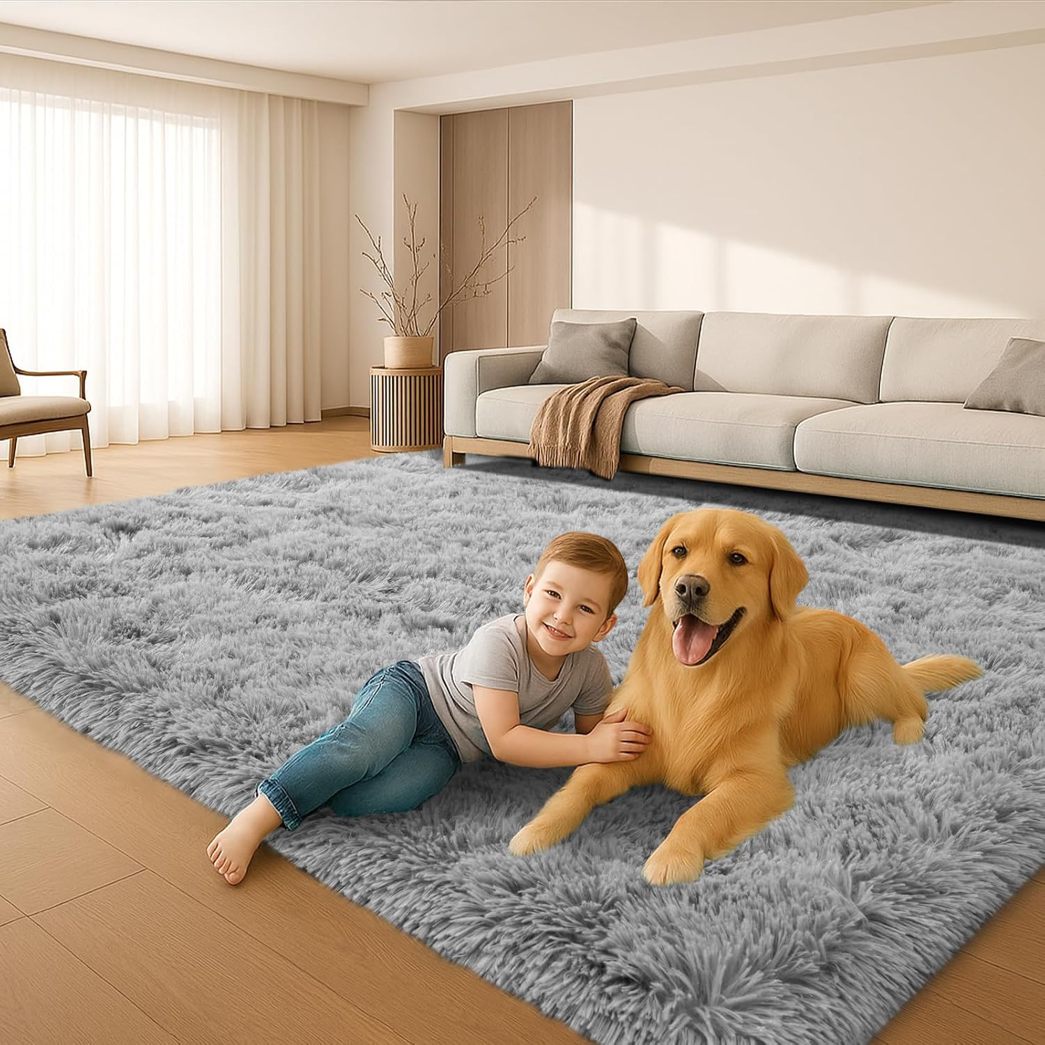 Grey Thick Non-Slip Fluffy Shag Rug
