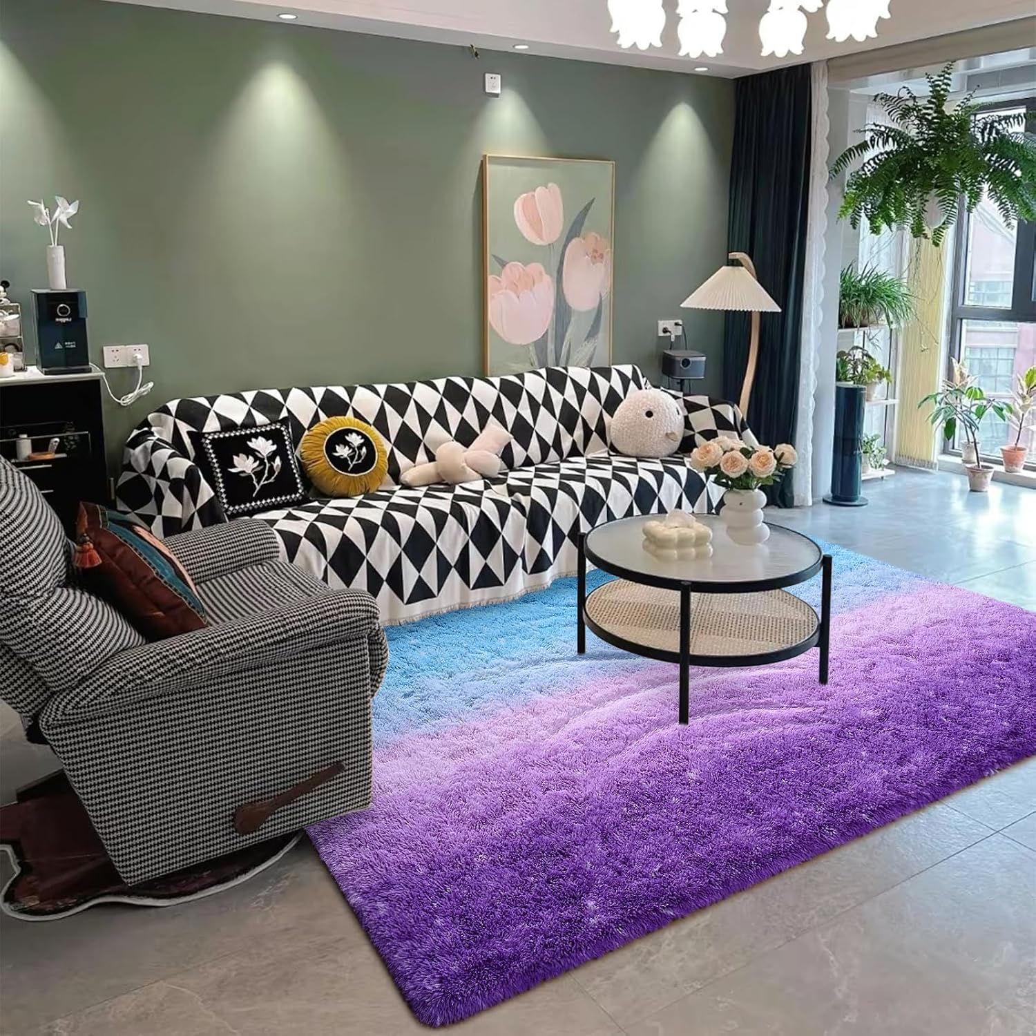 Purple Blue Washable Fluffy Kids Rug