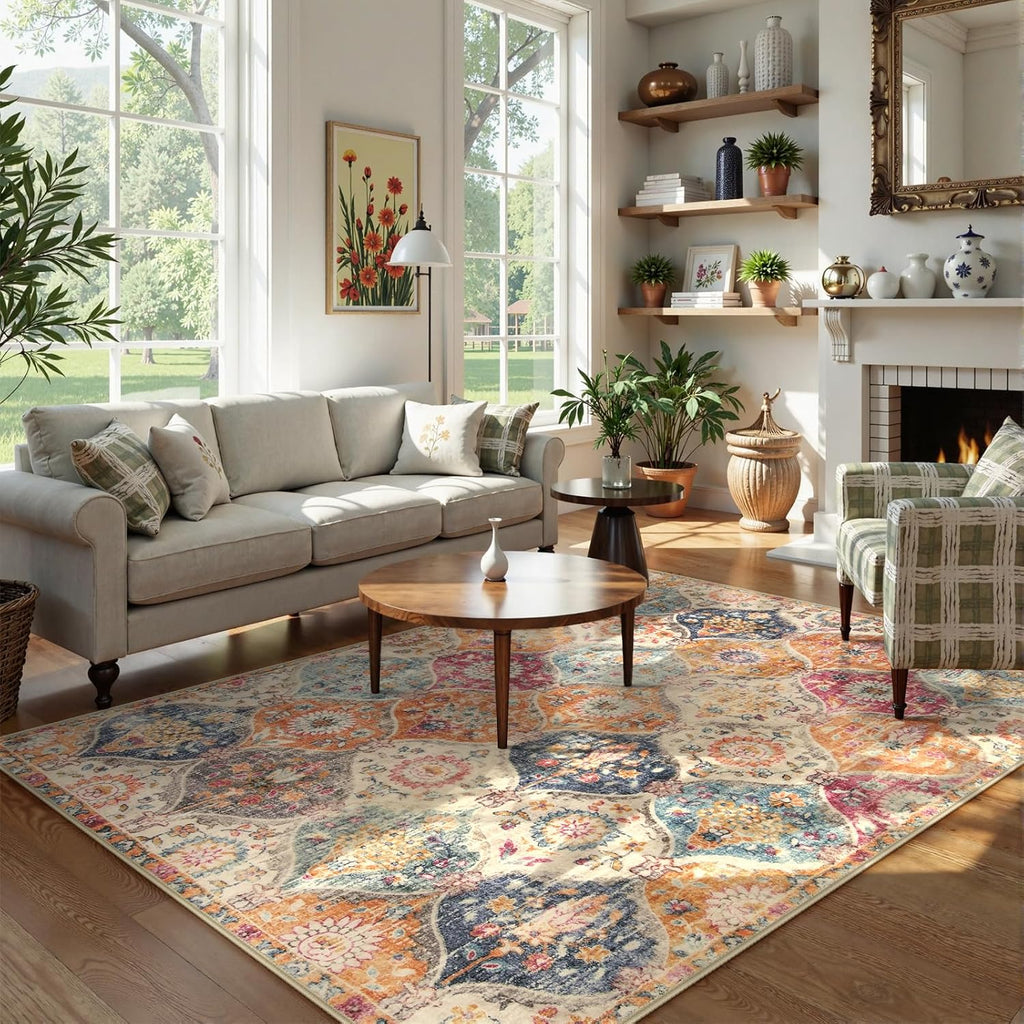 Cream Multi Washable Trellis Rug