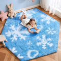 Blue Washable Hexagon Fluffy Shag Rug