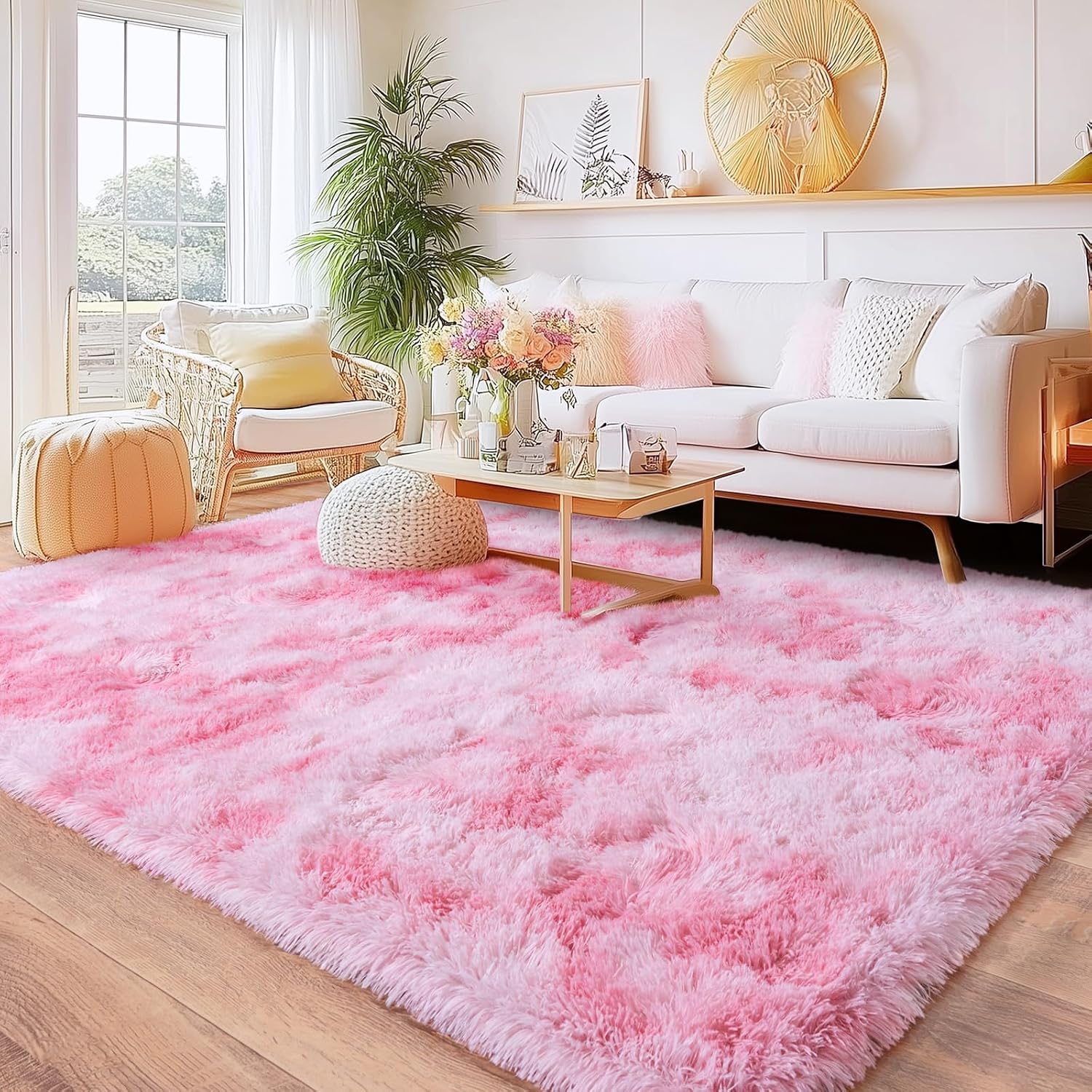 Pink Tie-Dye Non-Slip Fluffy Shag Rug