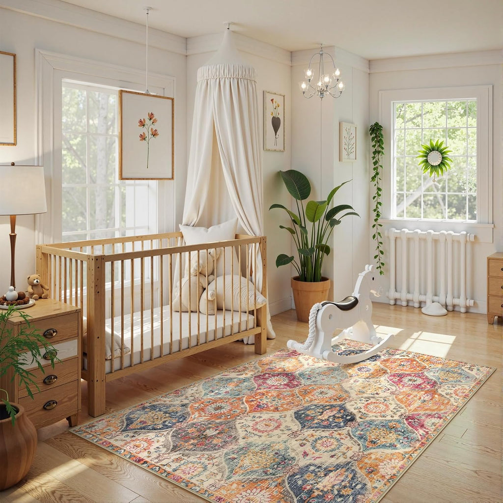 Cream Multi Washable Trellis Rug