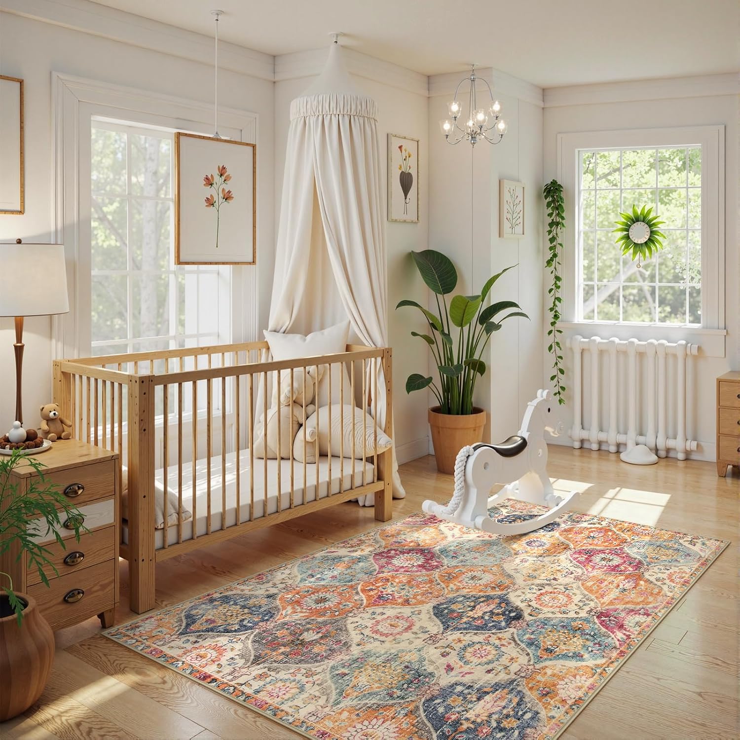 Cream Multi Washable Trellis Rug