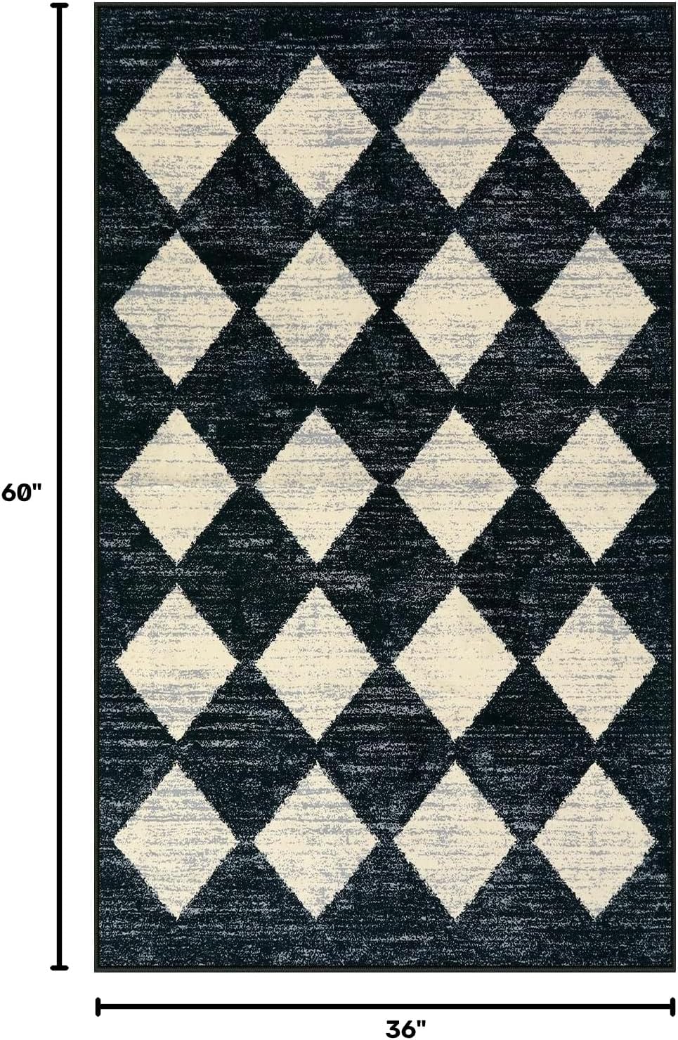 Black Washable Distressed Trellis Rug