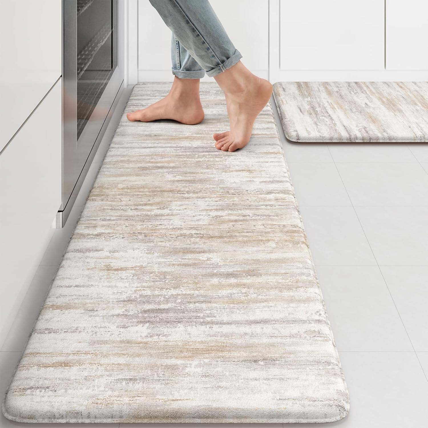 Brown Abstract Foam Kitchen Mat Set