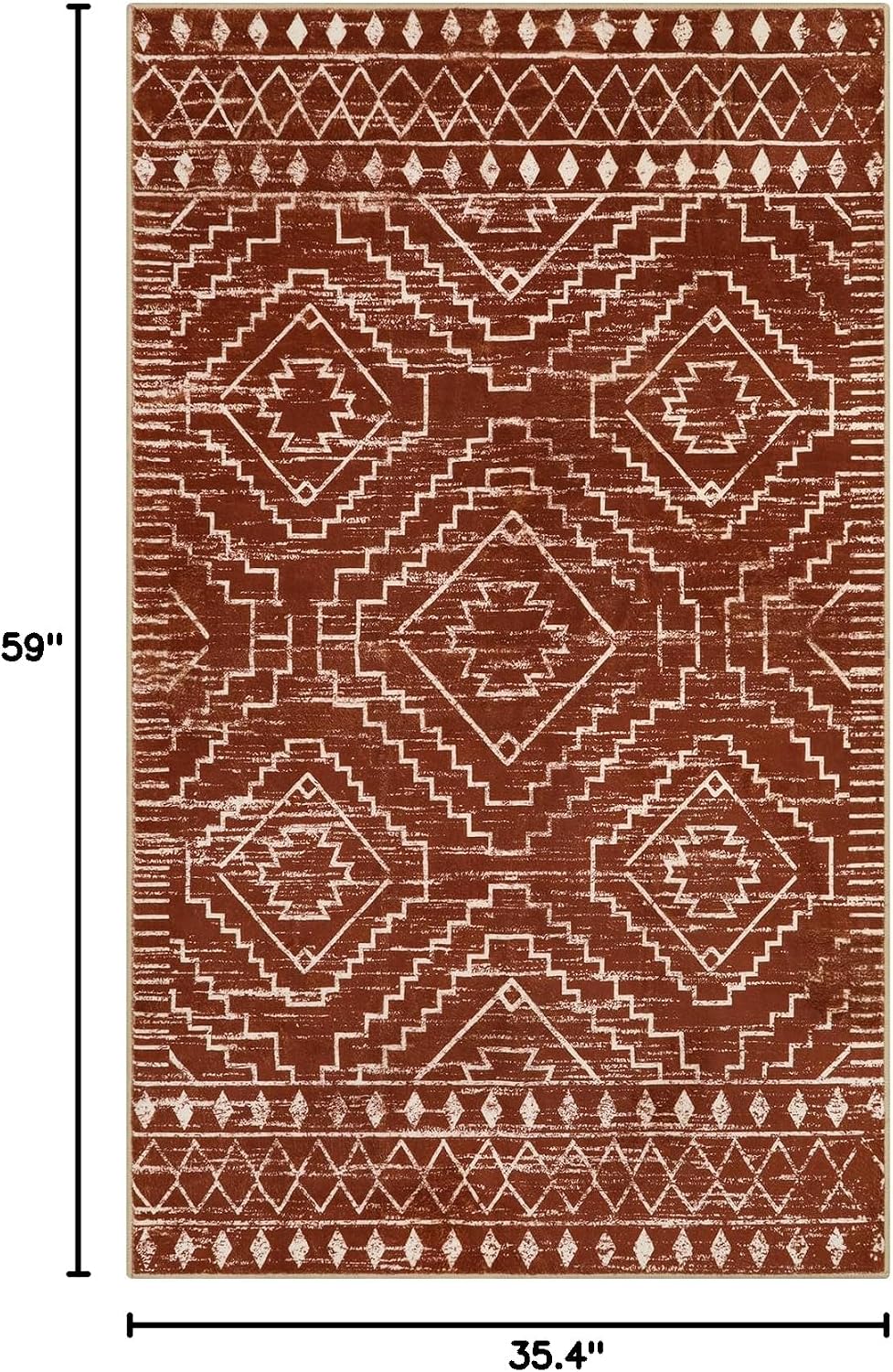Brown Washable Moroccan Geometric Rug