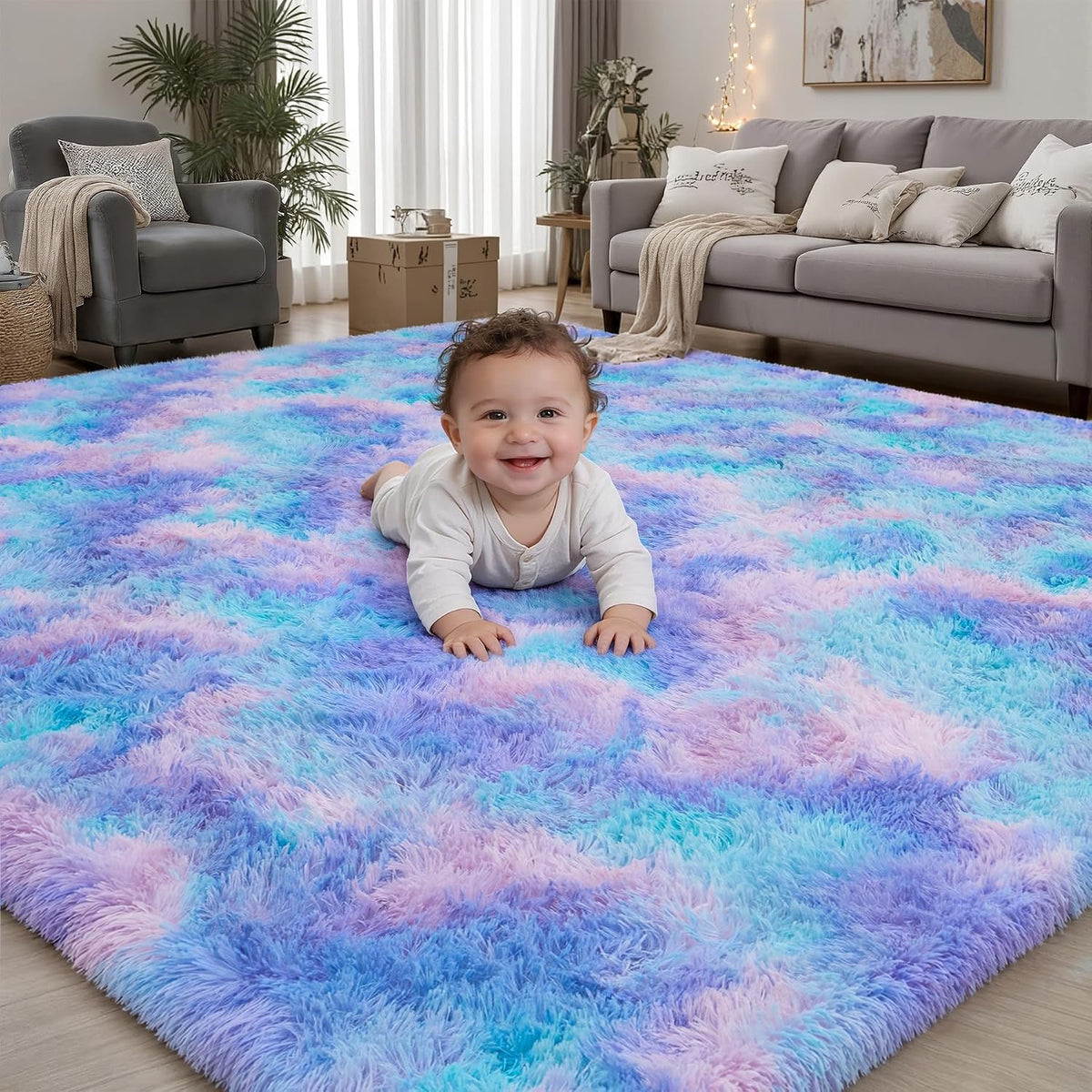 Rainbow Non-Slip Fluffy Kids Shag Rug