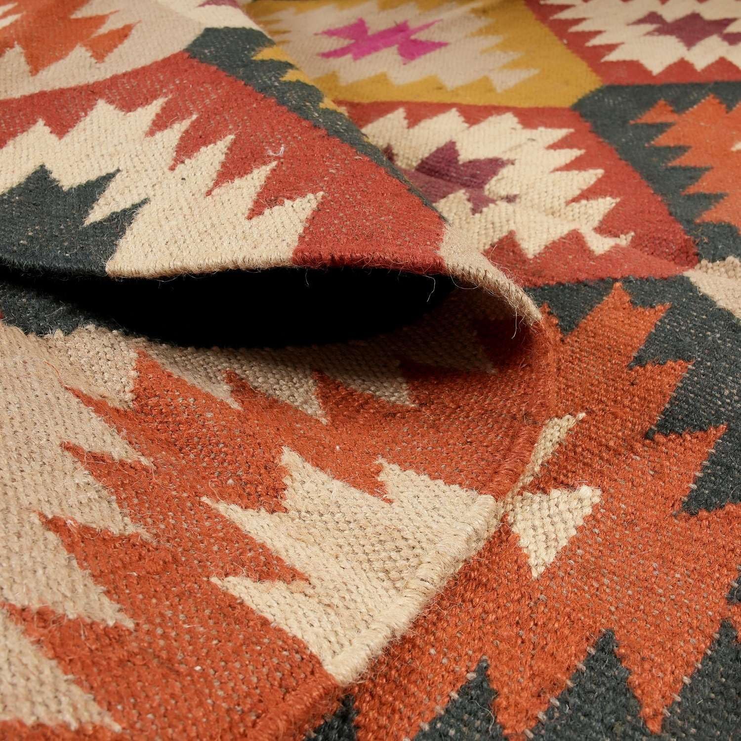 Boho Geometric Handwoven Jute Kilim Rug