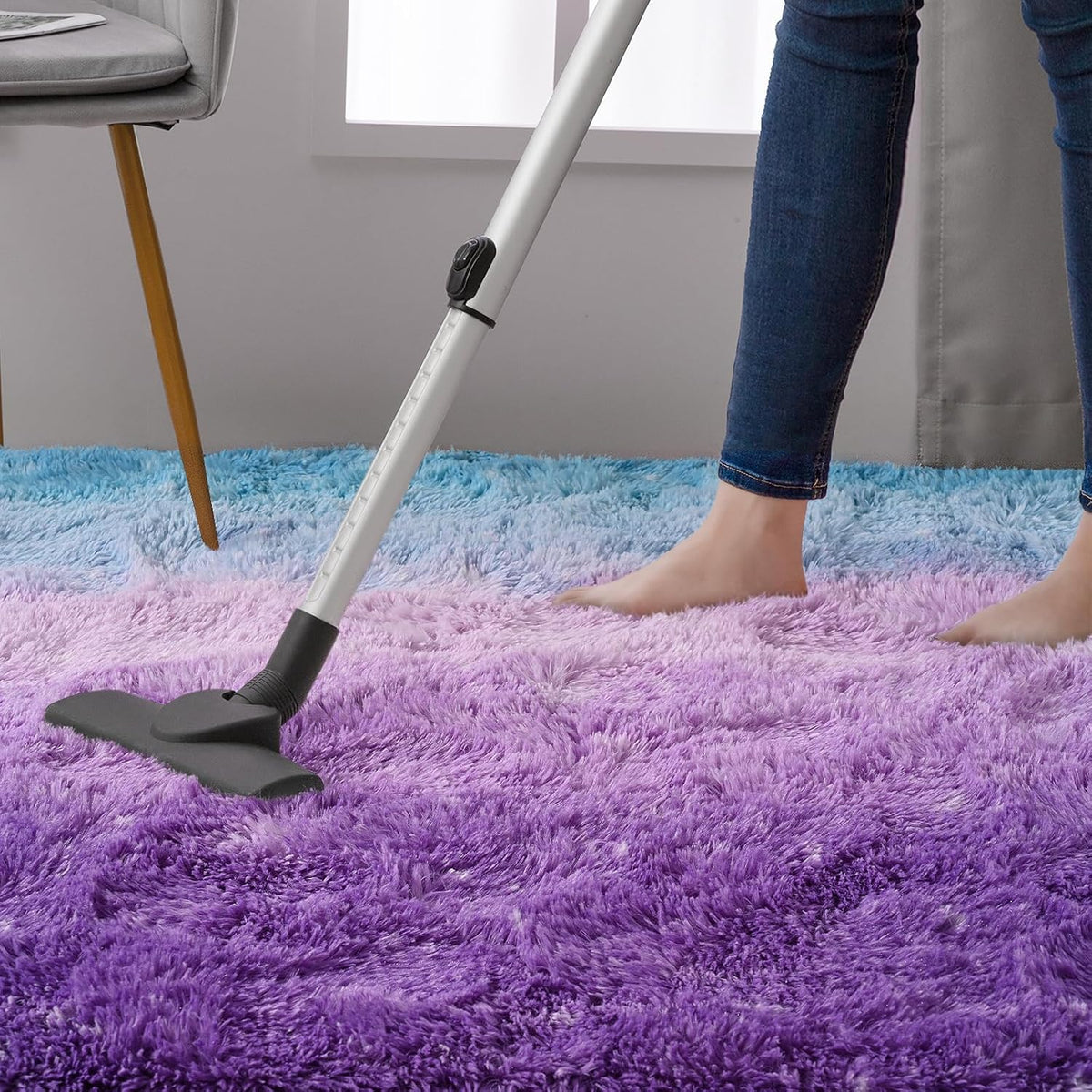 Purple Blue Washable Fluffy Kids Rug