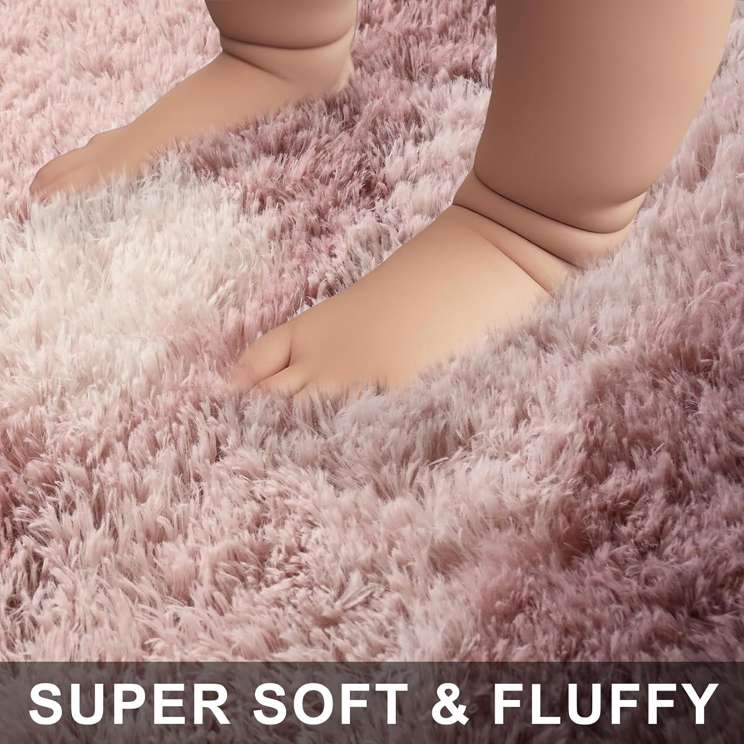 Pink White Fluffy Non-Slip Shag Rug