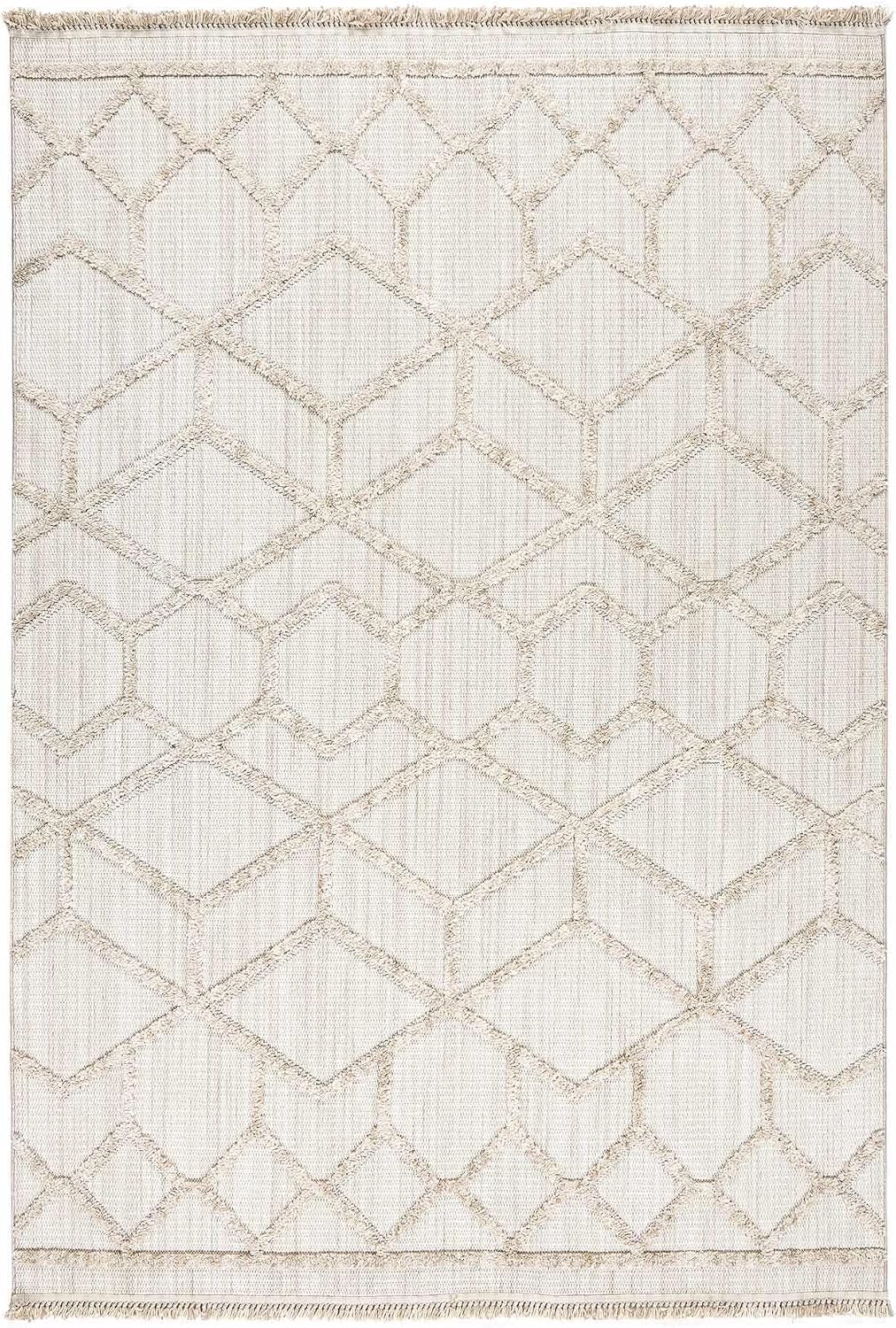 Cream Shaggy Moroccan Trellis Rug