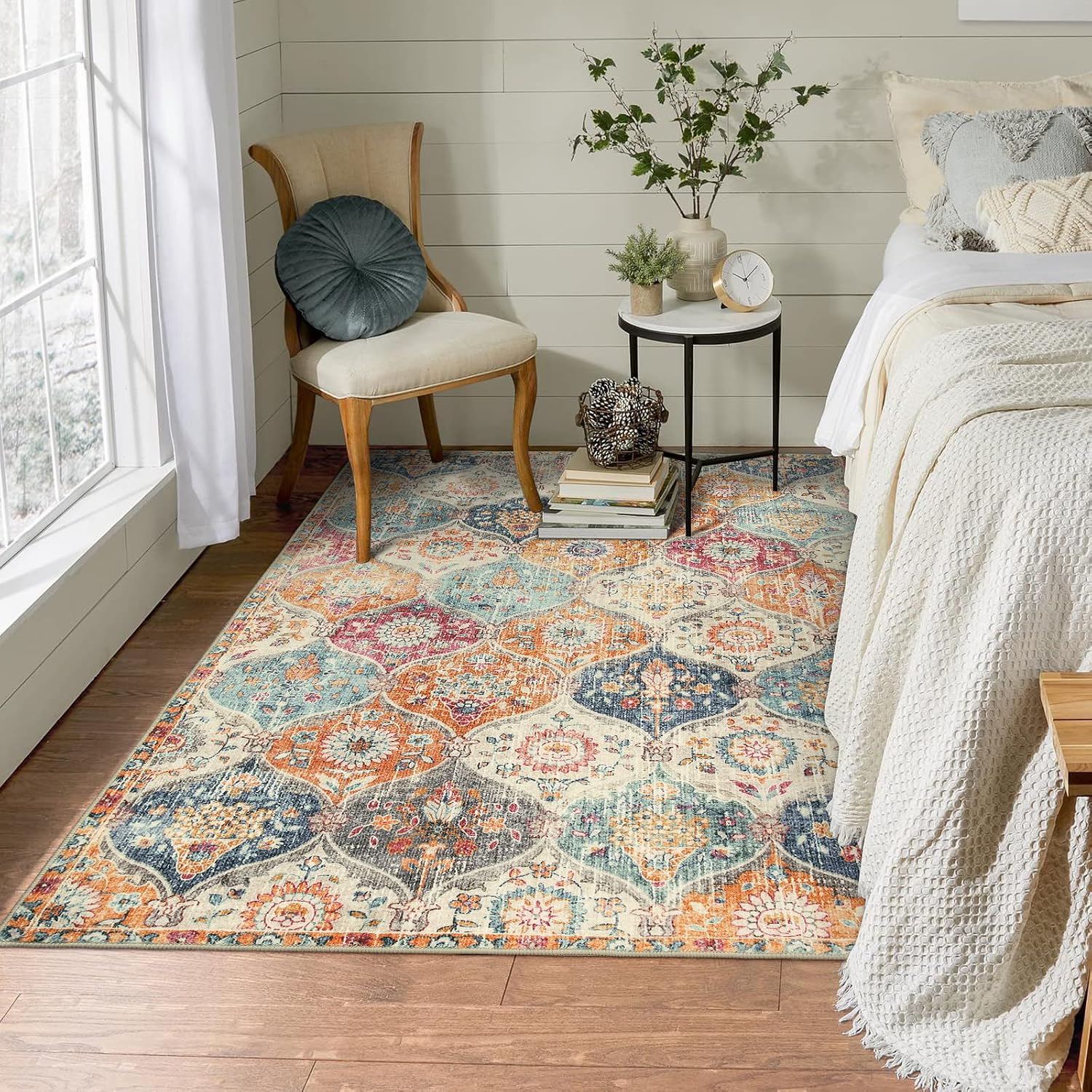 Cream Multi Washable Trellis Rug