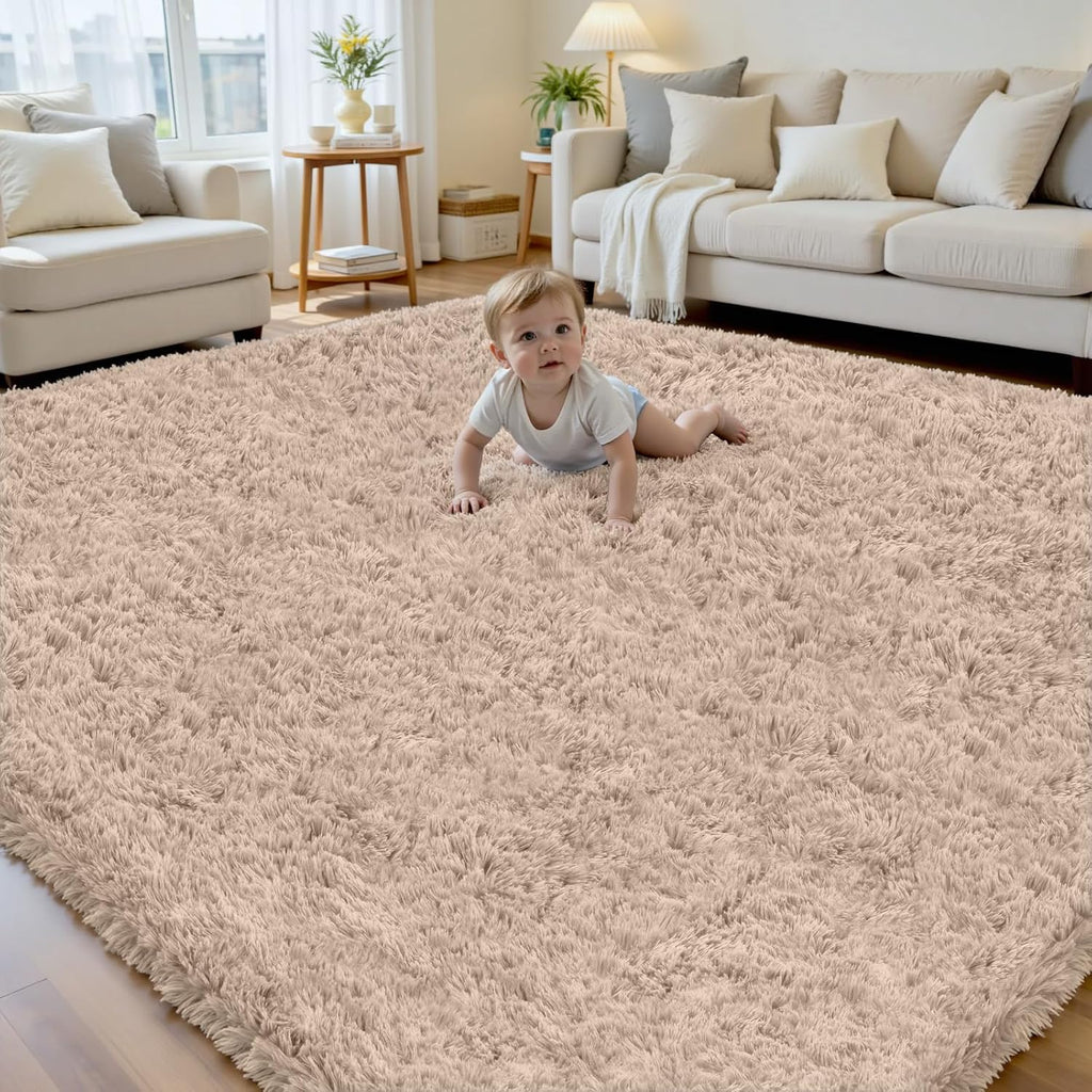 Beige Non-Slip Soft Fluffy Shag Rug