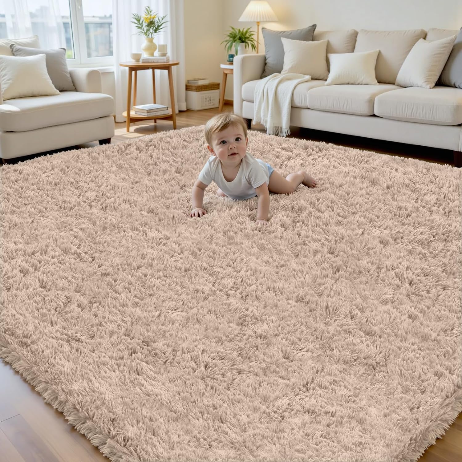 Beige Non-Slip Soft Fluffy Shag Rug