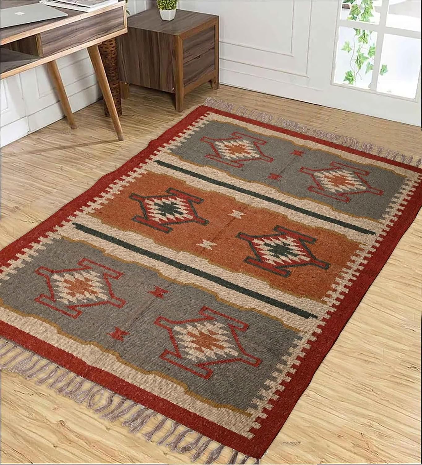 Multicolor Woven Jute Kilim Runner Rug