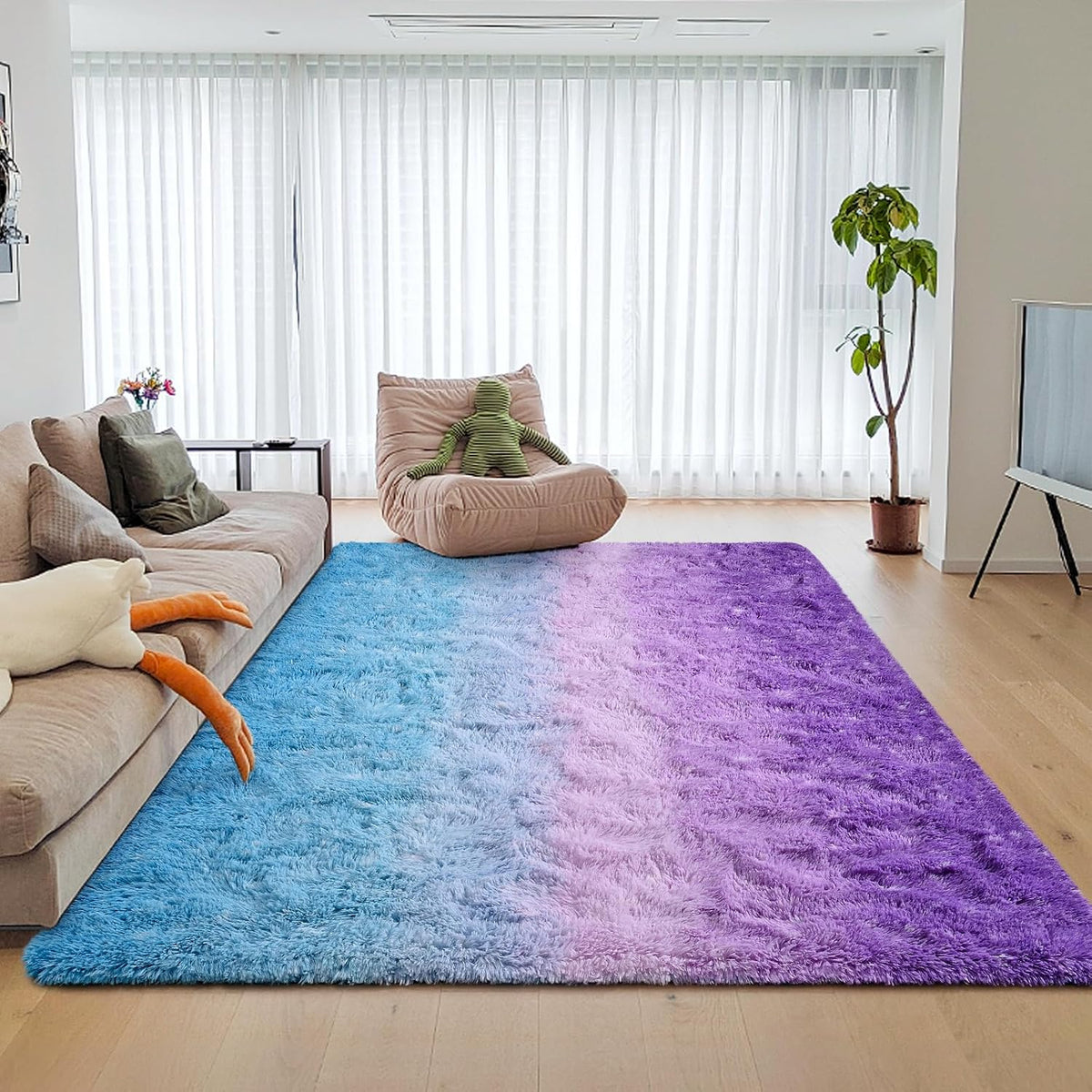 Purple Blue Washable Fluffy Kids Rug