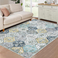 Blue Yellow Distressed Moroccan Rug