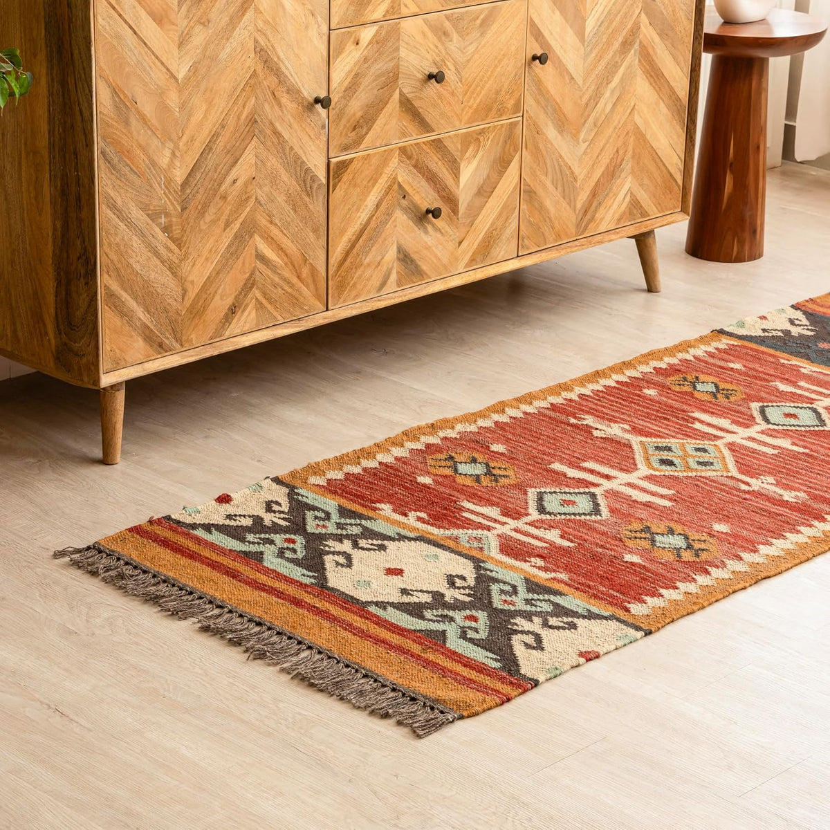 Boho Tribal Jute Kilim Runner Rug