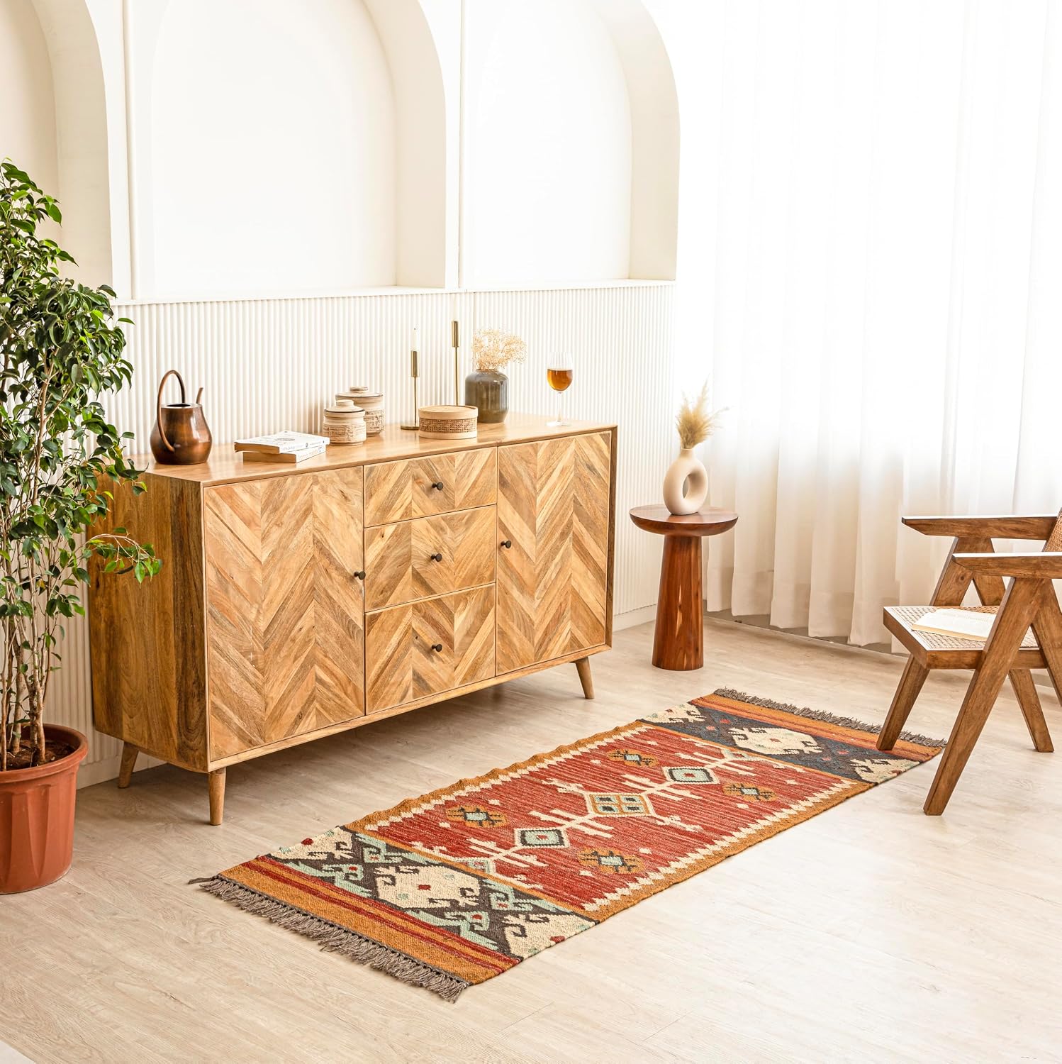 Boho Tribal Jute Kilim Runner Rug