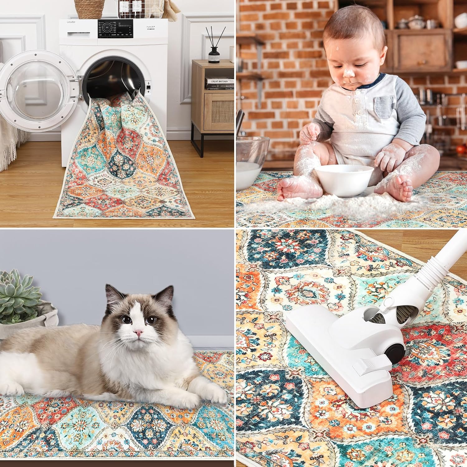 Cream Distressed Moroccan Trellis Rug