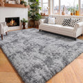 Light Grey Tie-Dye Fluffy Shag Rug