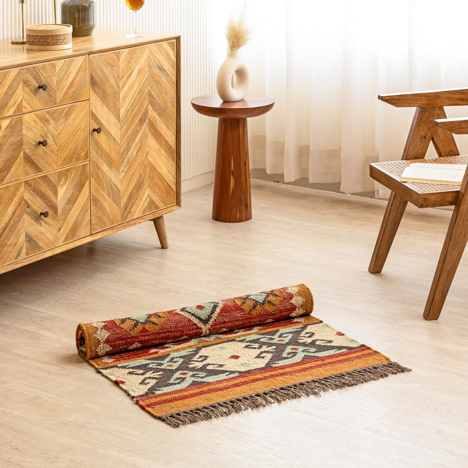 Boho Tribal Jute Kilim Runner Rug