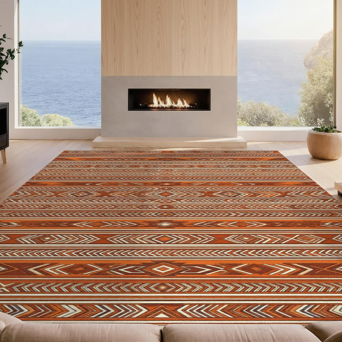 Orange Aztec Washable Boho Kilim Rug