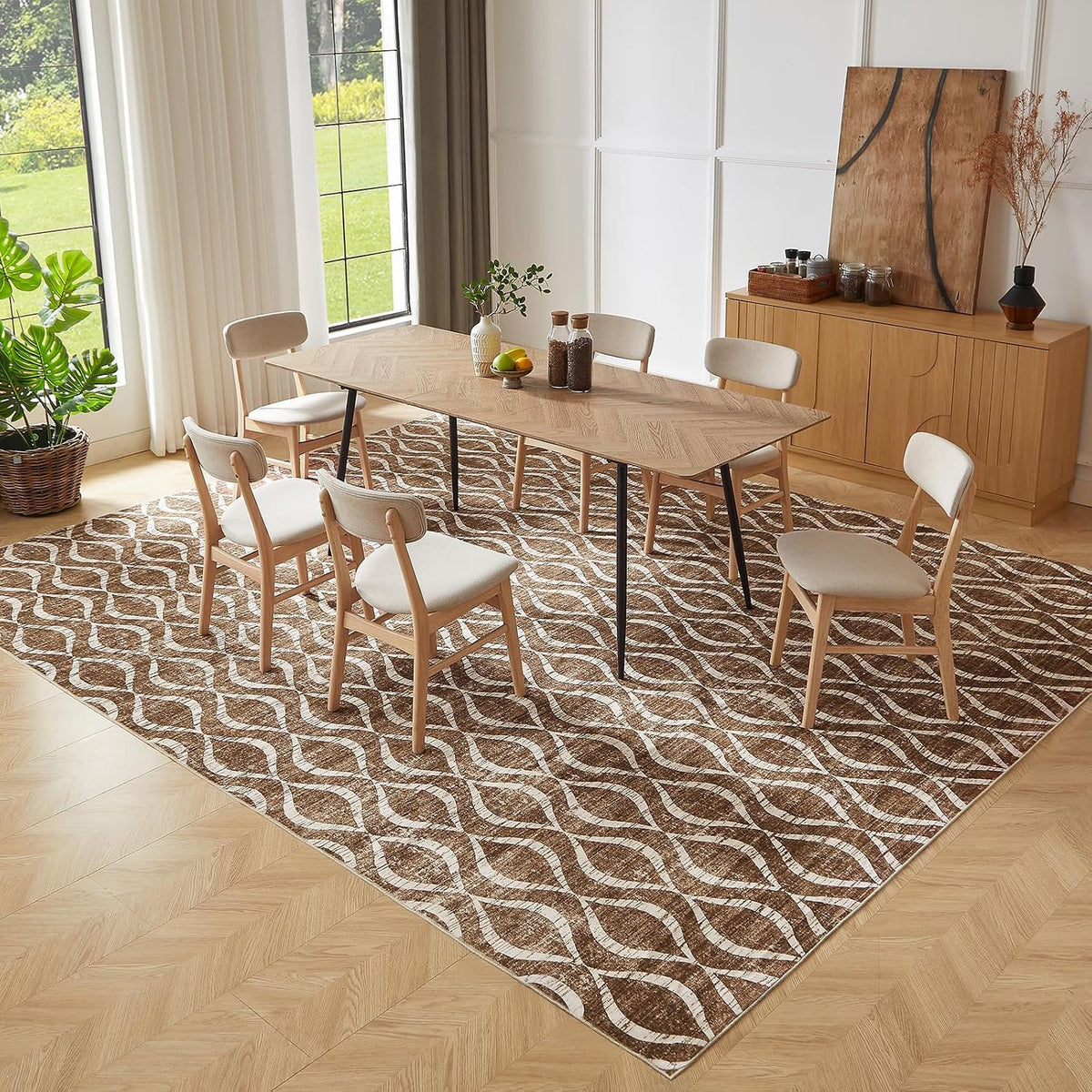 Cream Washable Moroccan Trellis Rug