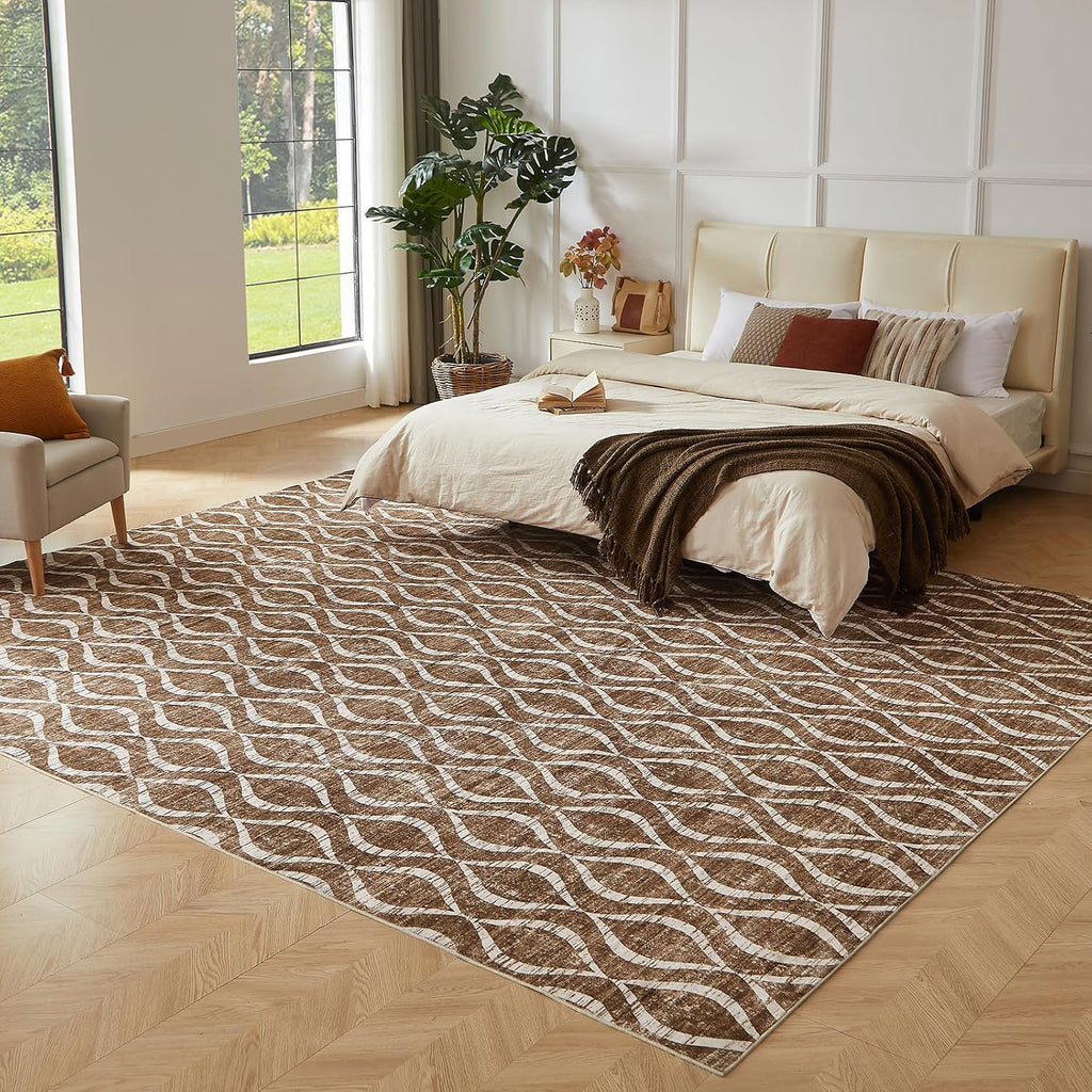Cream Washable Moroccan Trellis Rug